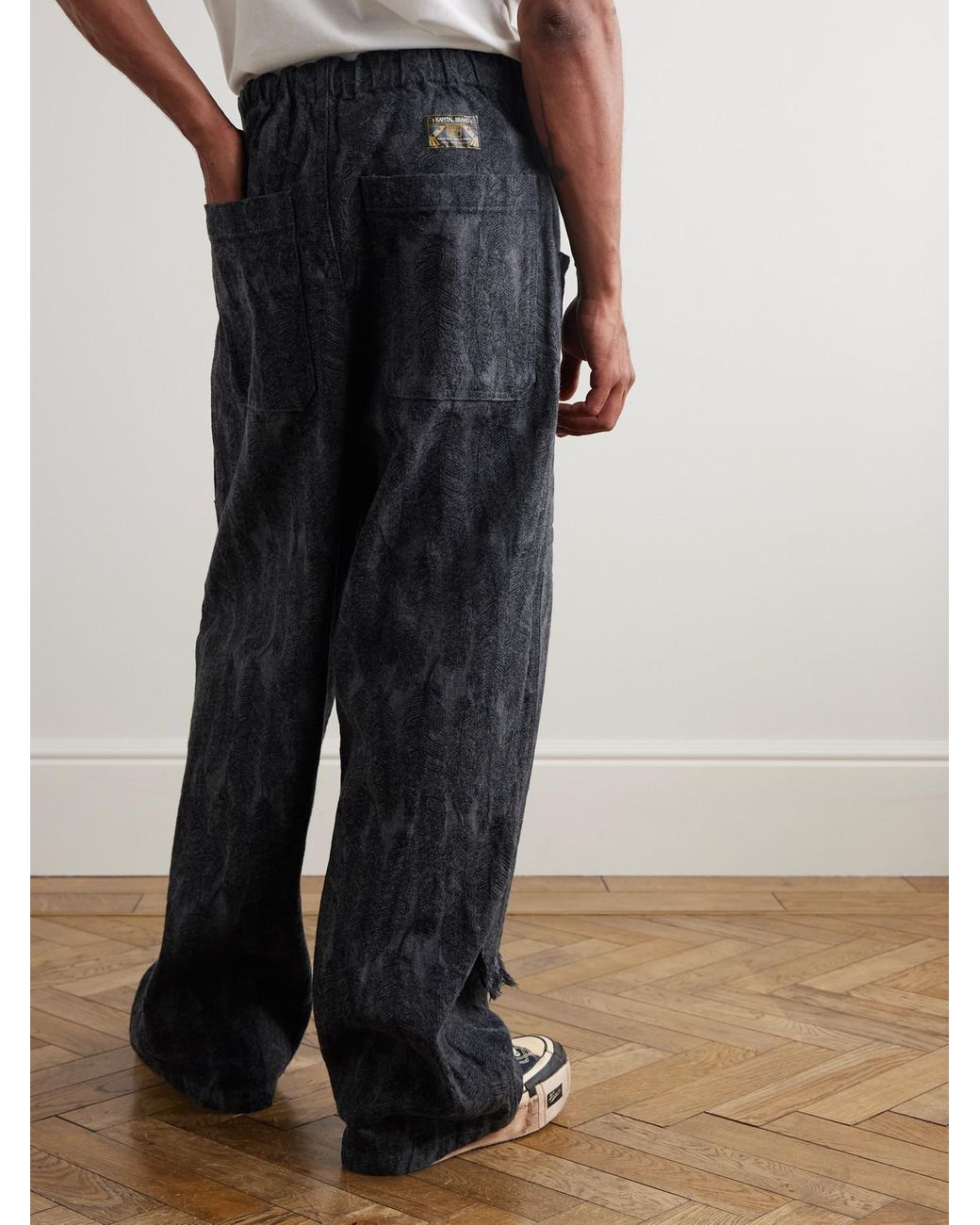 Kapital Black Magpie Easy Straight-Leg Cotton-Jacquard Drawstring Trousers for men