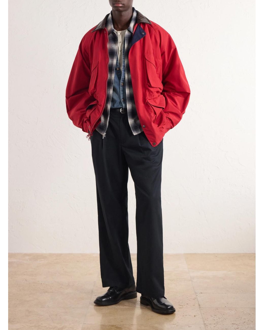 Aimé Leon Dore Red Leather-Trimmed Cotton-Blend Jacket for men