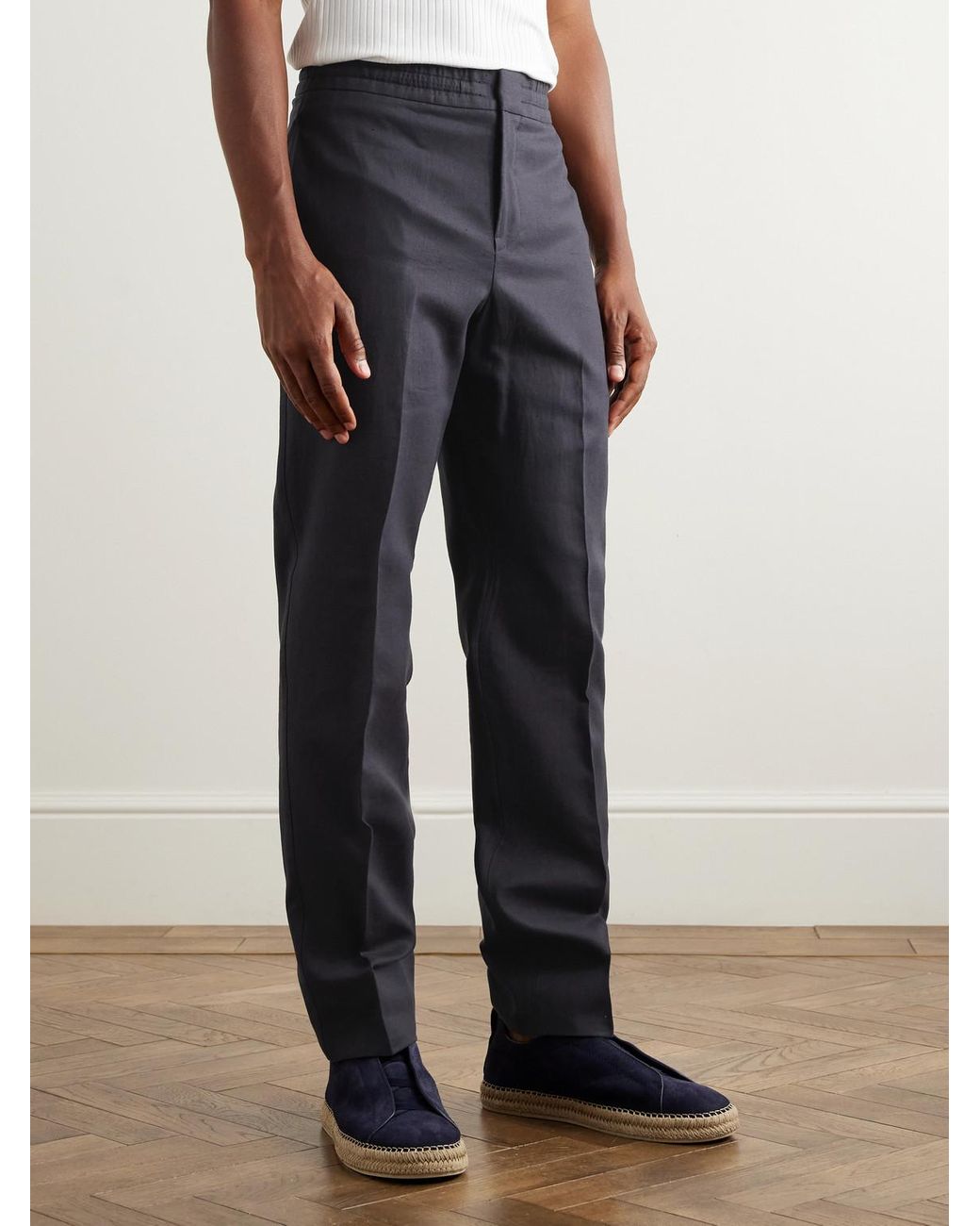 Zegna Blue Straight-leg Linen-twill Trousers for men