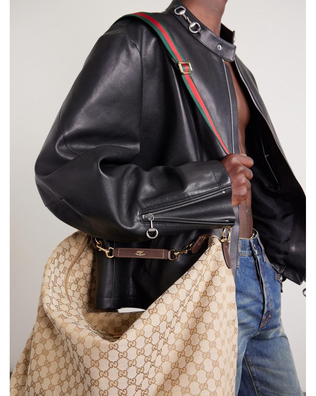 Gucci Black Horsebit-Embellished Leather Bomber Jacket for men