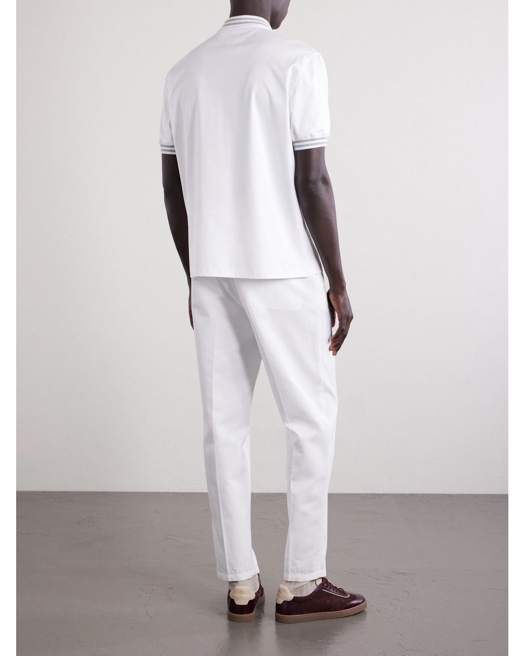 Brunello Cucinelli White Logo-Appliquéd Striped Cotton-Jersey Polo Shirt for men