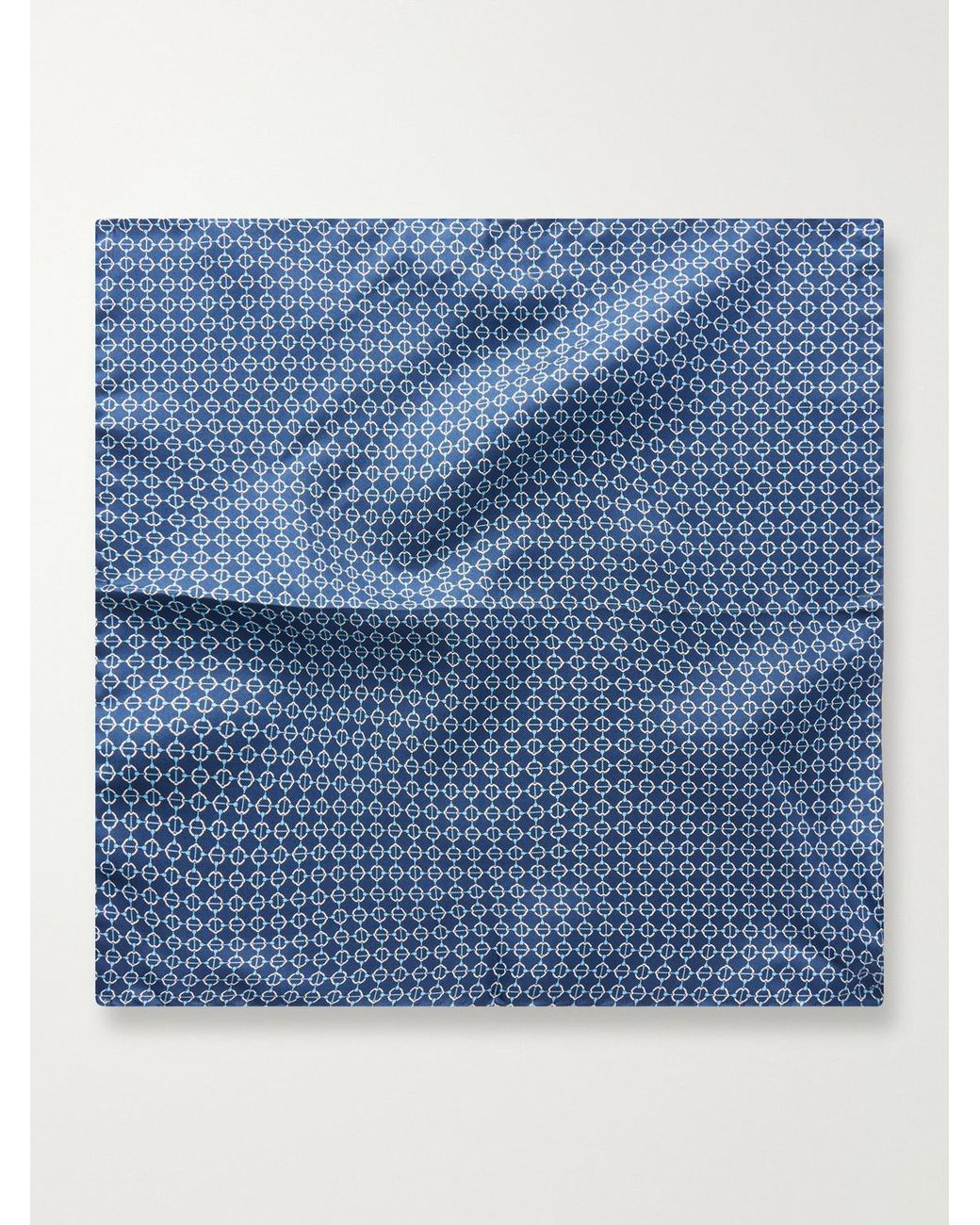 De Petrillo Blue Printed Silk-Twill Pocket Square for men