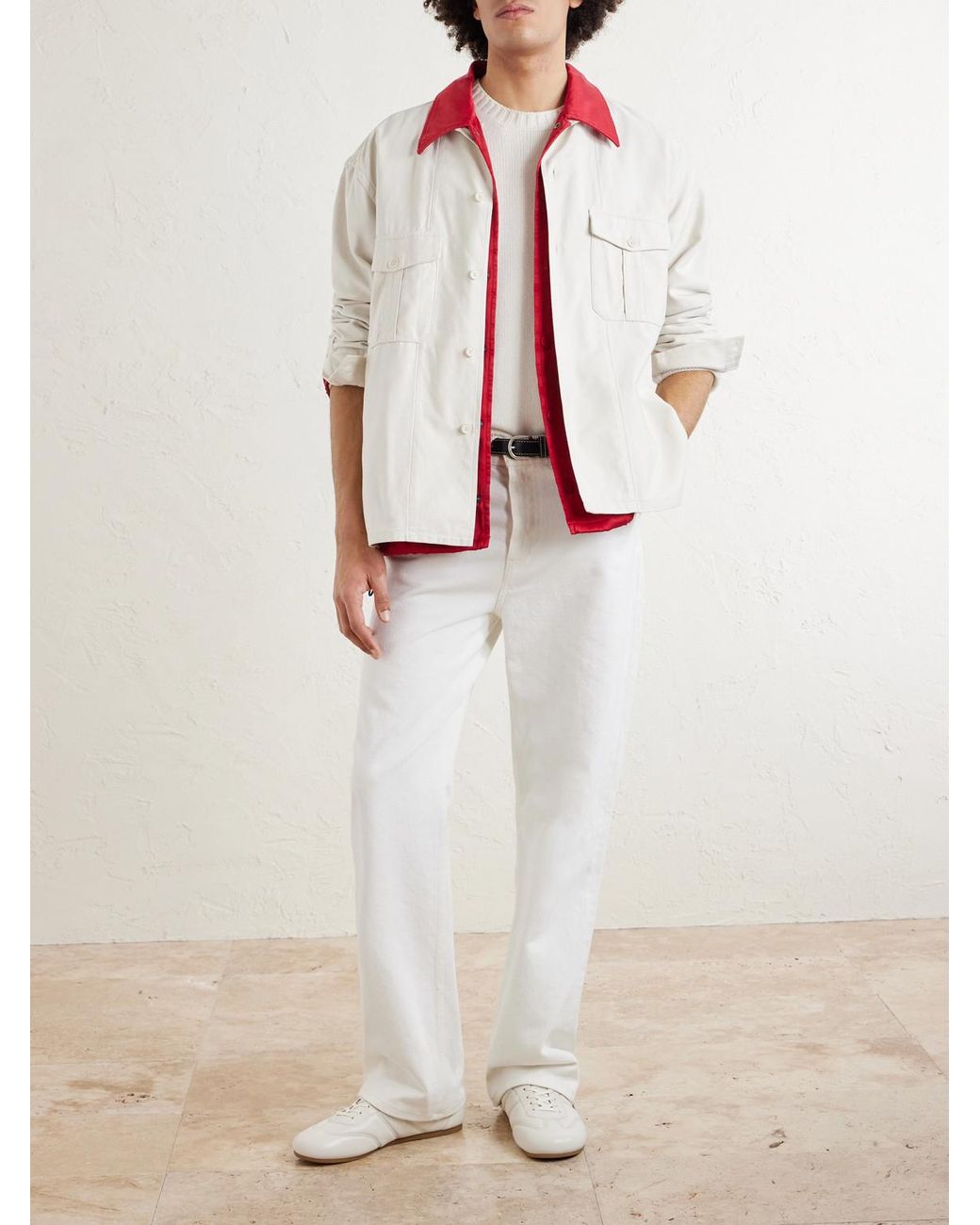 Kaptain Sunshine White Military Cotton-Twill Overshirt for men