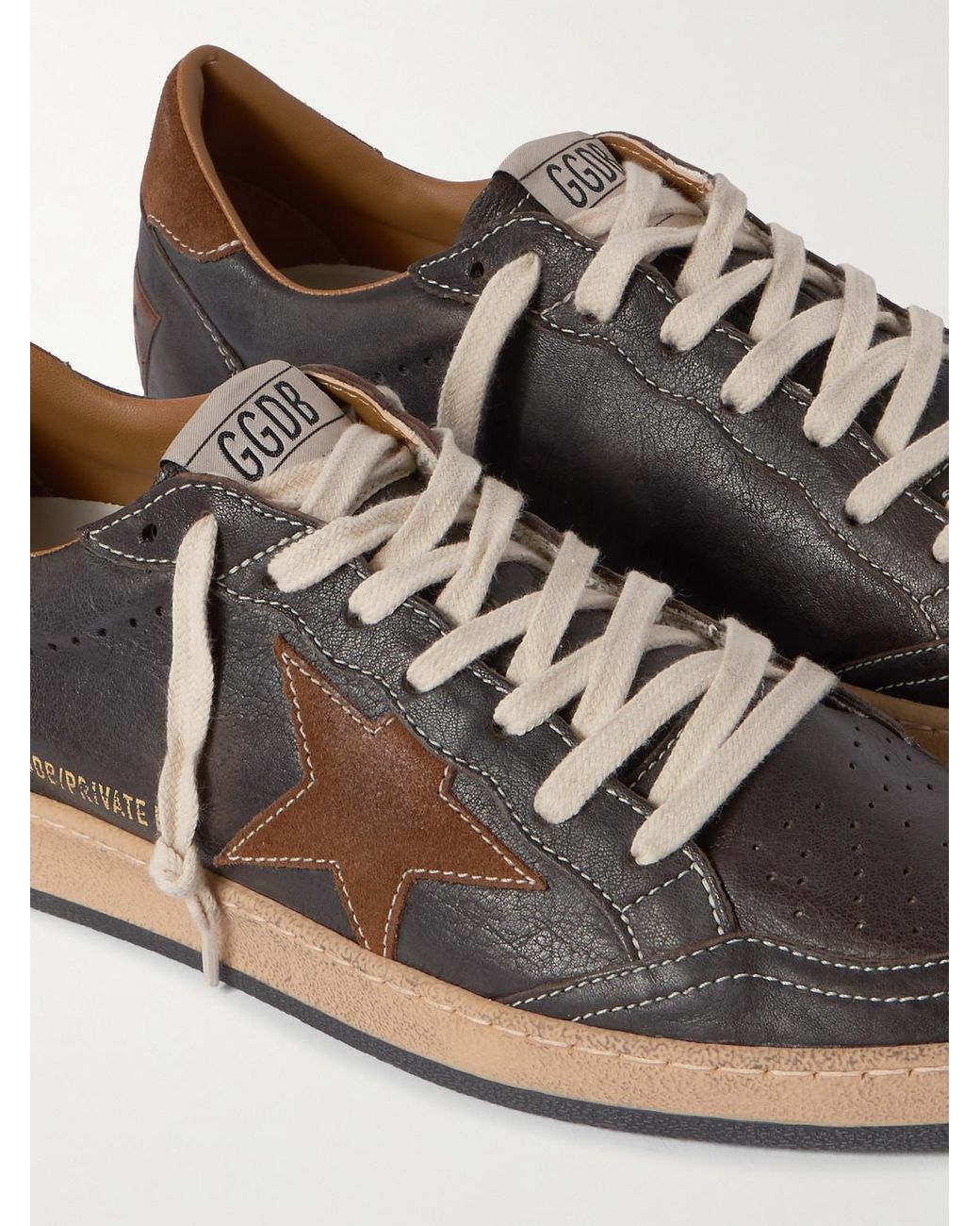 Golden Goose Deluxe Brand Brown Ball Star Distressed Suede-trimmed Leather Sneakers for men