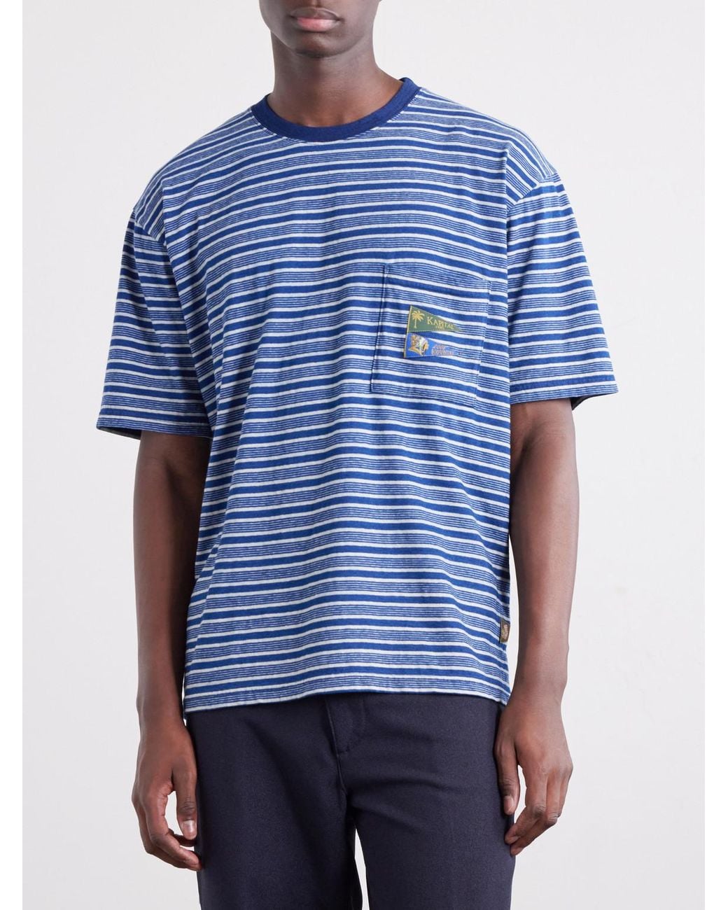 Kapital Blue Logo-appliquéd Striped Cotton-jersey T-shirt for men