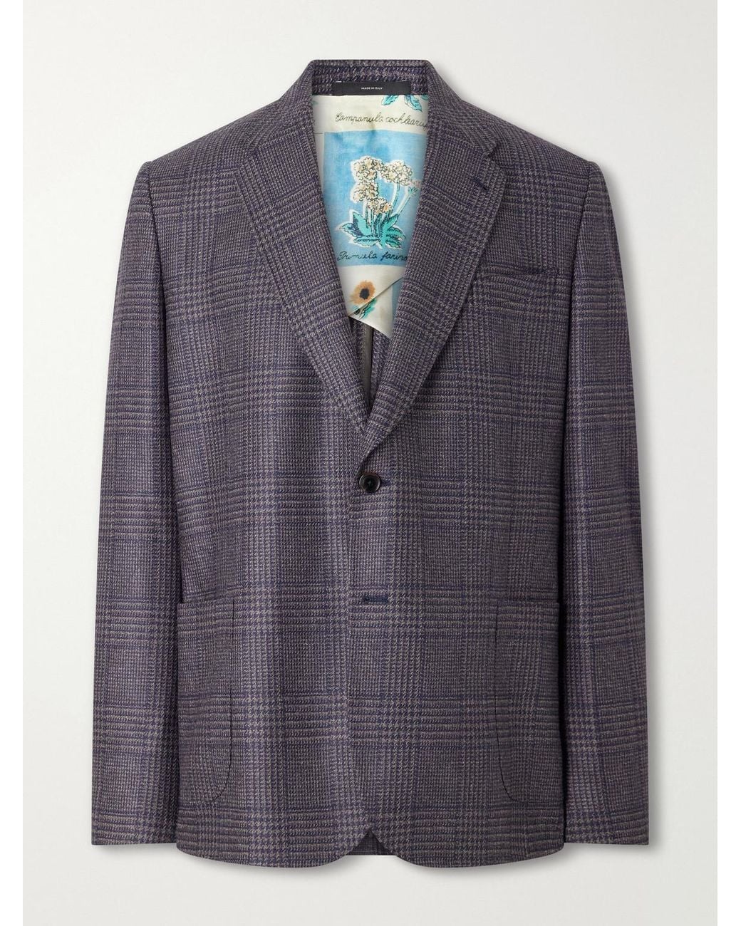 Paul Smith Blue Prince Of Wales Checked Wool And Silk-Blend Suit Jacket for men