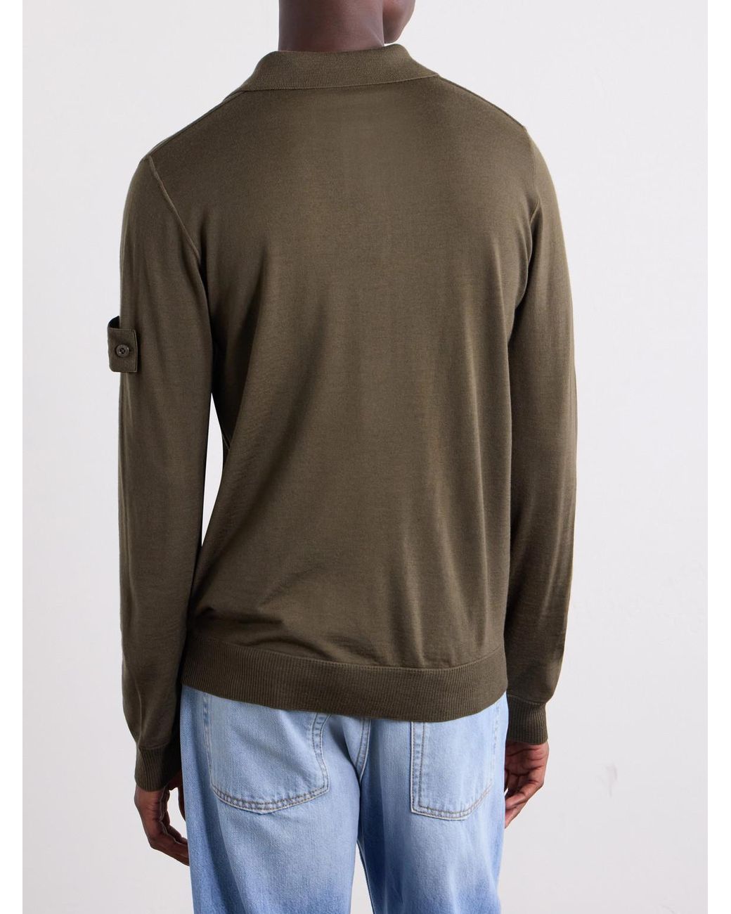 Stone Island Green Ghost Virgin Wool Polo Shirt for men