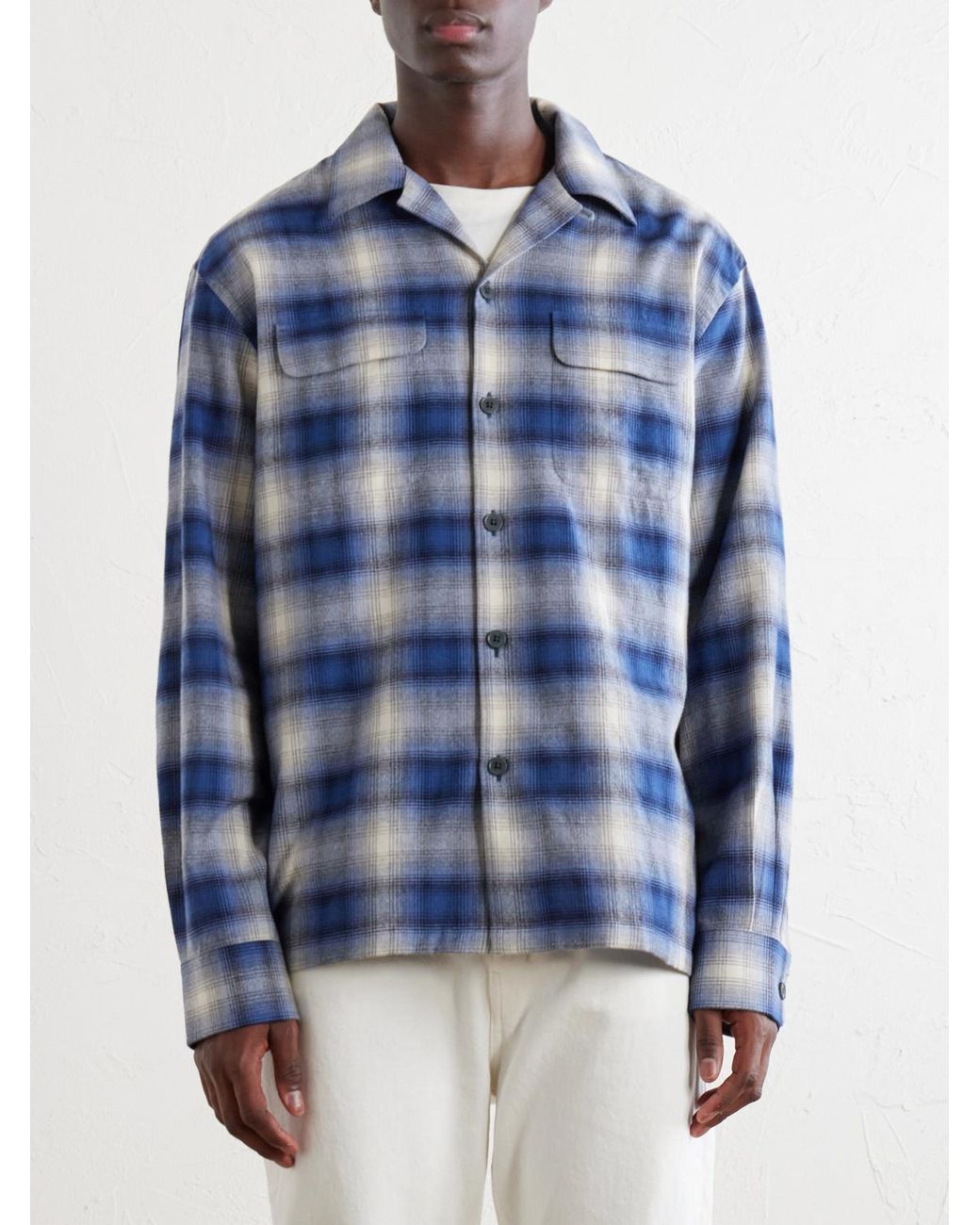 Ralph Lauren Blue Checked Cotton And Cashmere-Blend Shirt for men