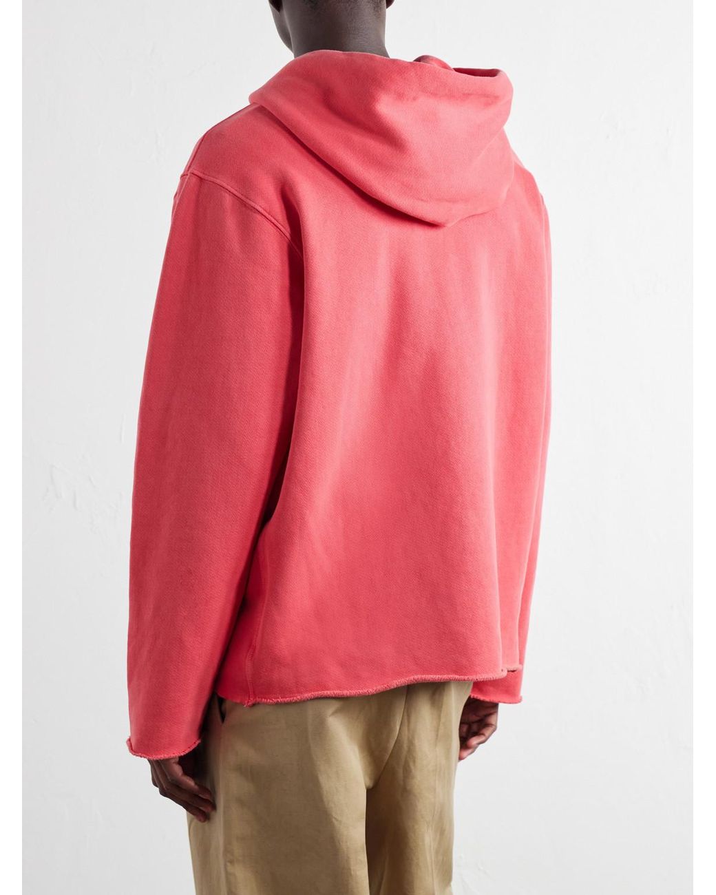 Les Tien Red Garment-Dyed Distressed Cotton-Jersey Zip-Up Hoodie for men