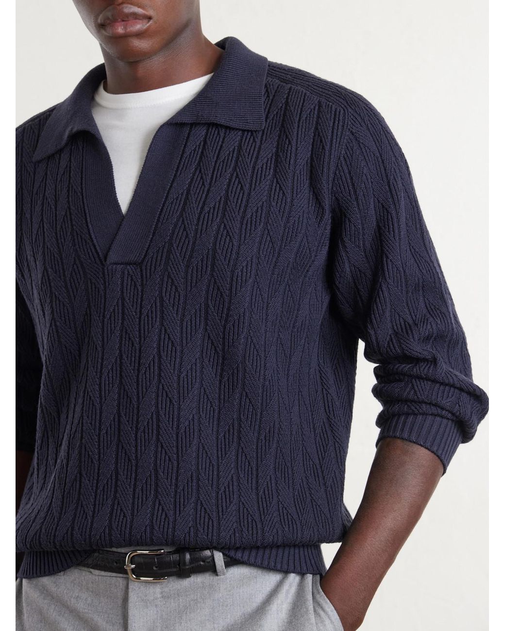 Canali Blue Textured Wool Polo Sweater for men