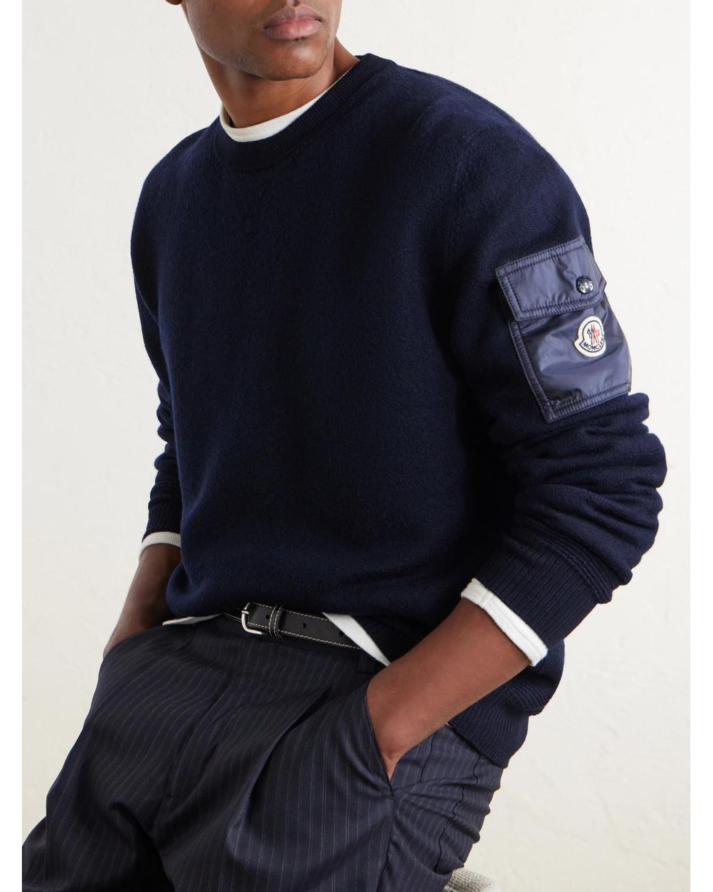 Moncler Blue Logo-Appliquéd Virgin Wool Sweater for men