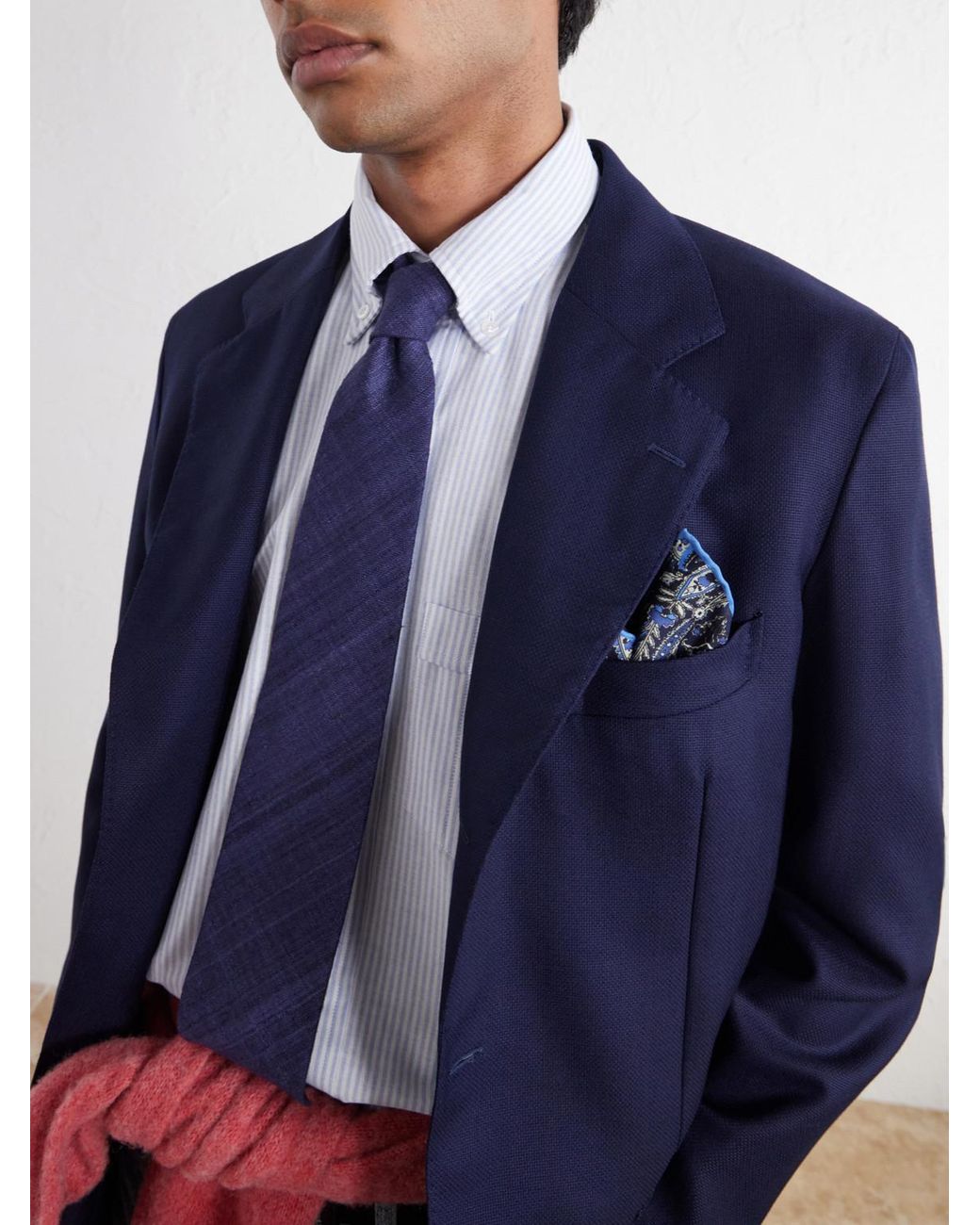 Drake's Blue Virgin Wool Canvas Blazer for men