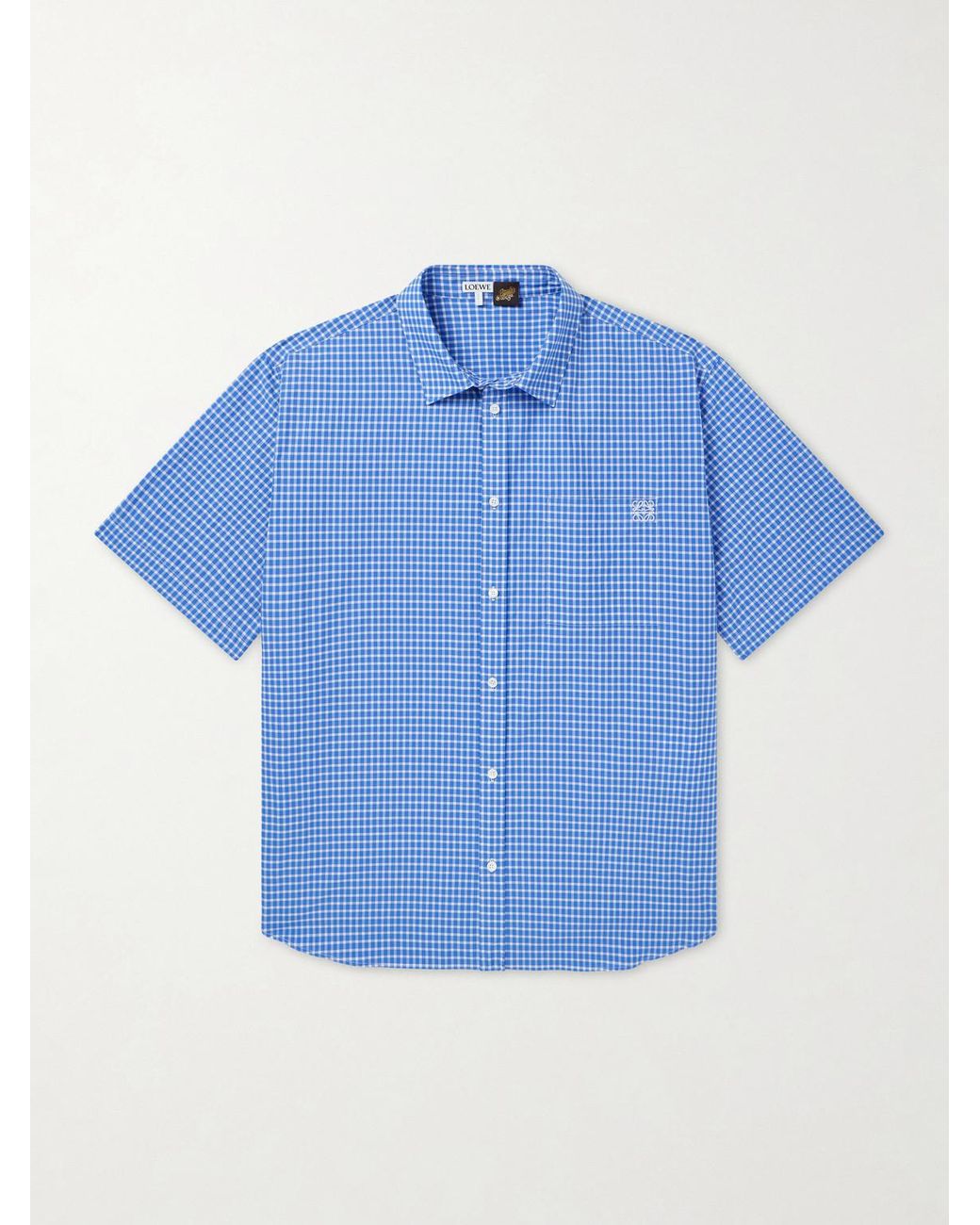 Loewe Blue Paula's Ibiza Logo-Embroidered Checked Cotton-Poplin Shirt for men