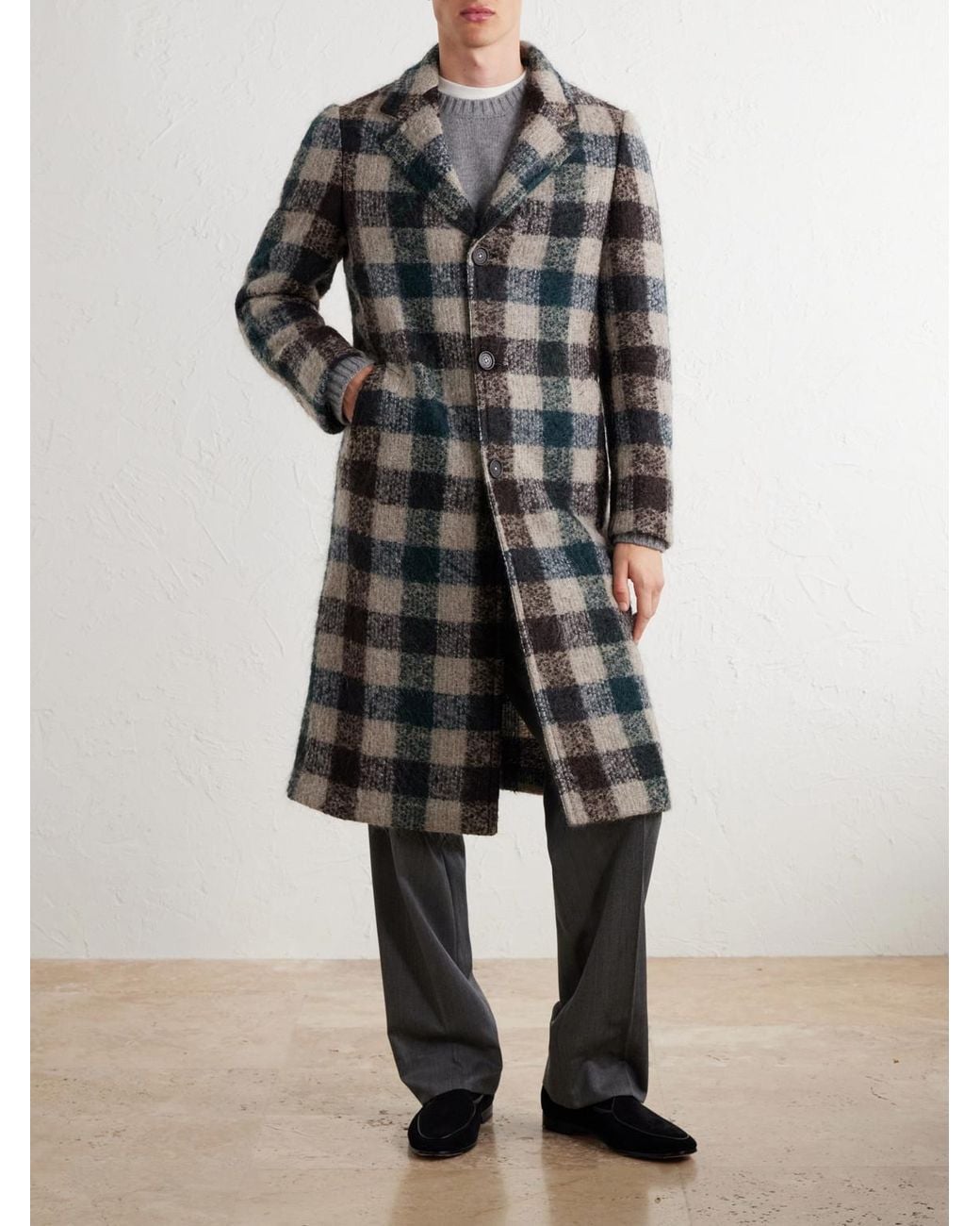 Massimo Alba Multicolor Mercury Checked Brushed Wool-Blend Bouclé Coat for men