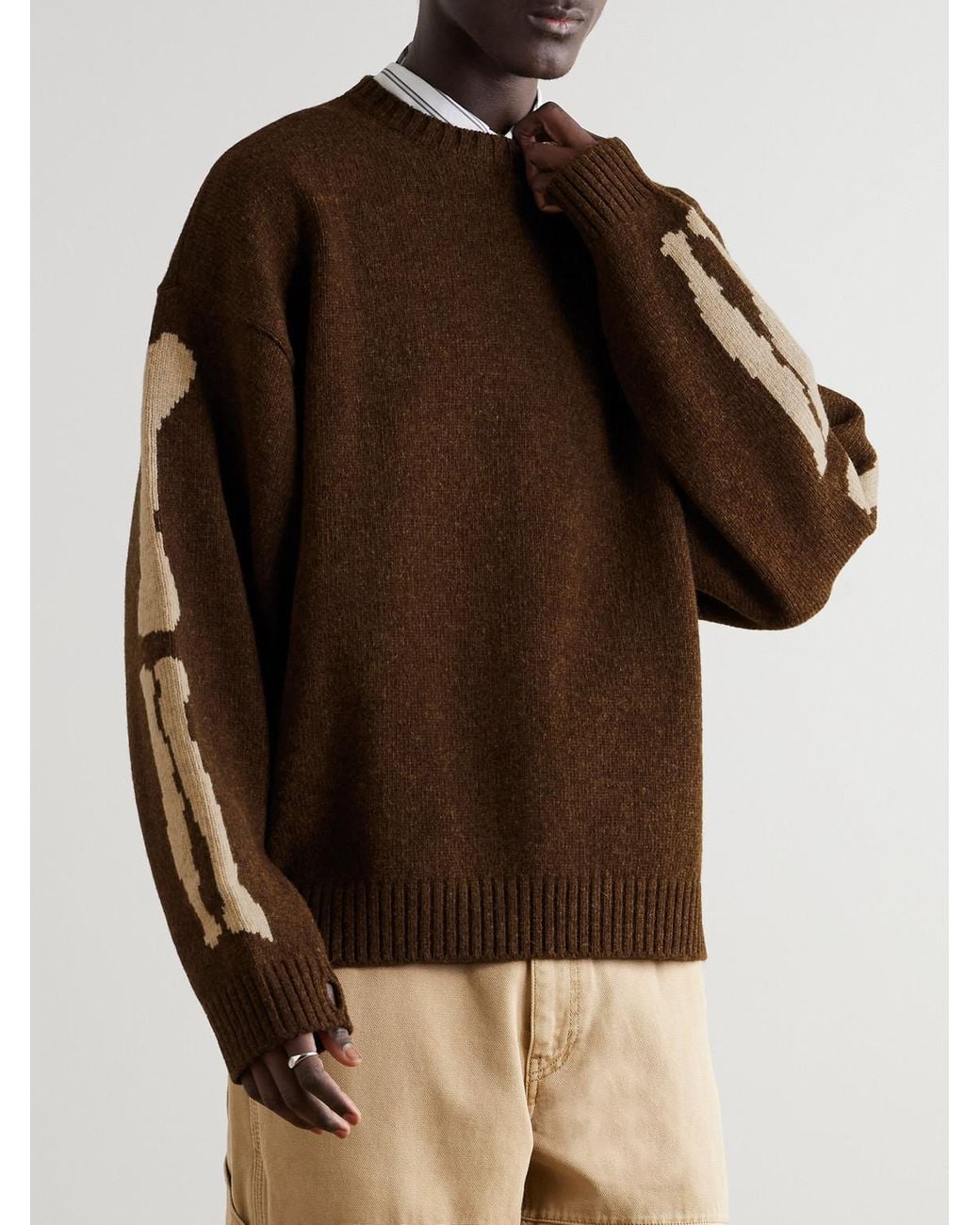 Kapital Brown Oversized Intarsia Wool Sweater for men