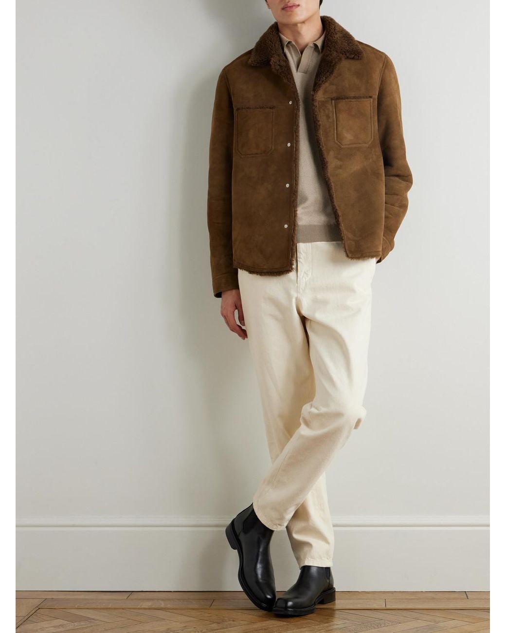 Honeycomb-Knit Organic Cotton Polo Shirt di Mr P. in Natural da Uomo