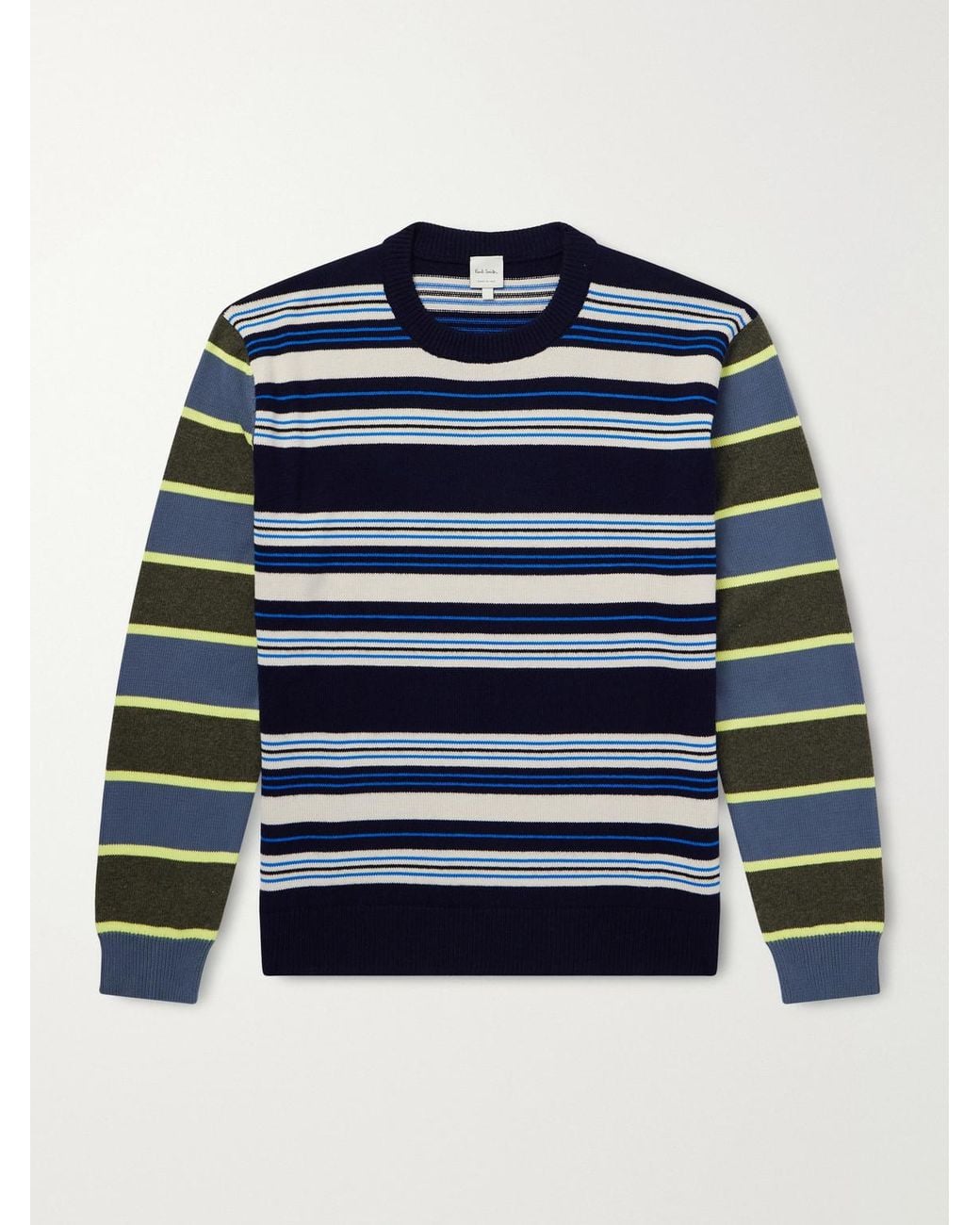 Paul Smith Blue Striped Wool And Cotton-Blend Sweater for men