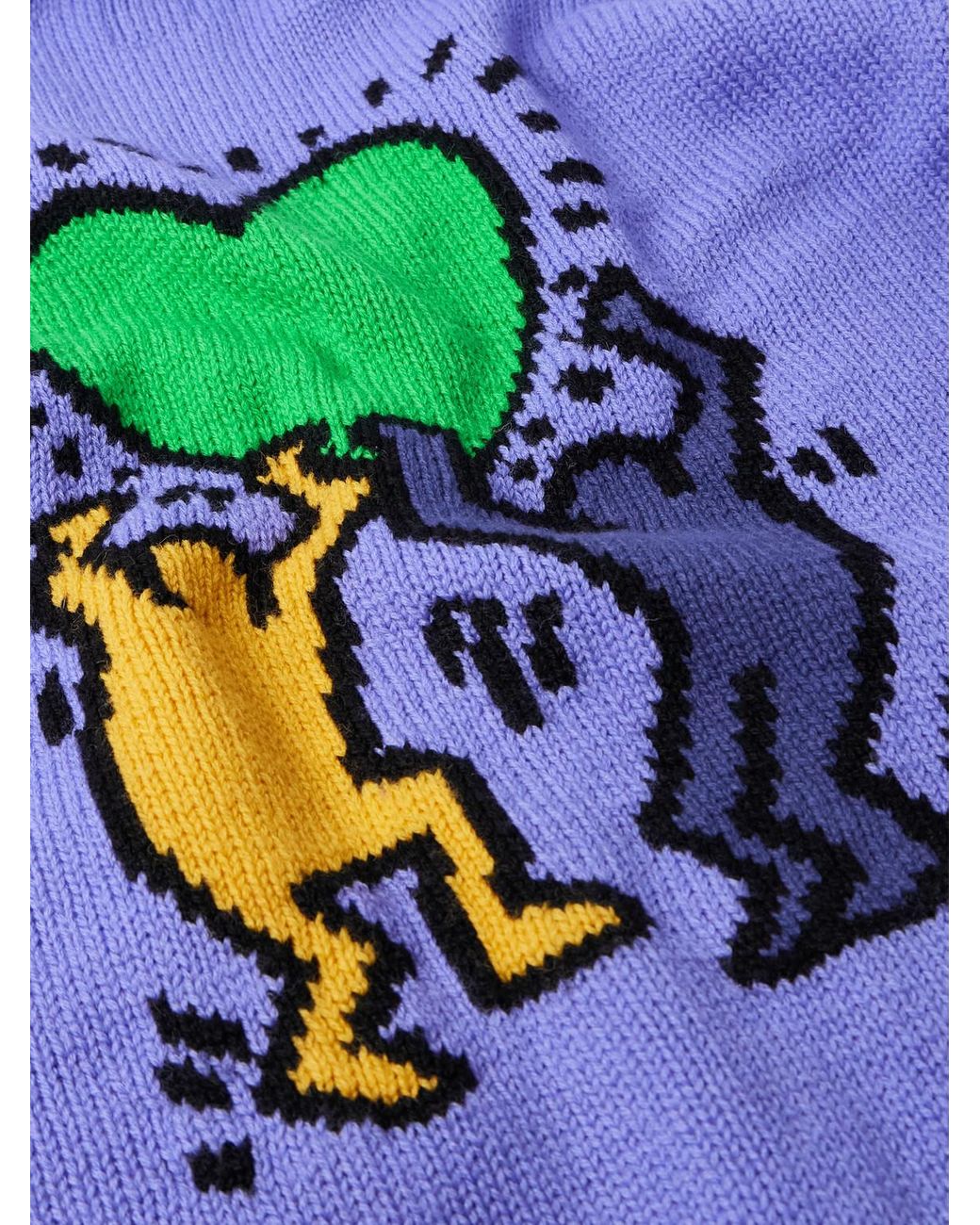 Wacko Maria Keith Haring Intarsia-Knit Wool Cardigan in Blue for