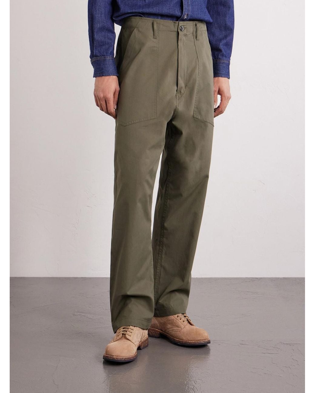 Monitaly Green Fatigue Wide-Leg Cotton Trousers for men