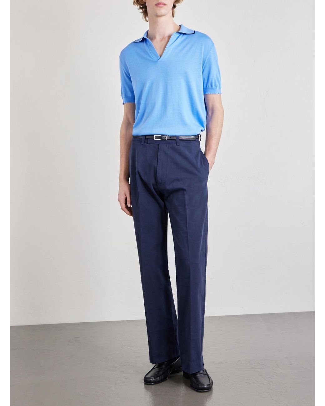 Tom Ford Blue Sea Island Cotton And Silk-Blend Polo Shirt for men