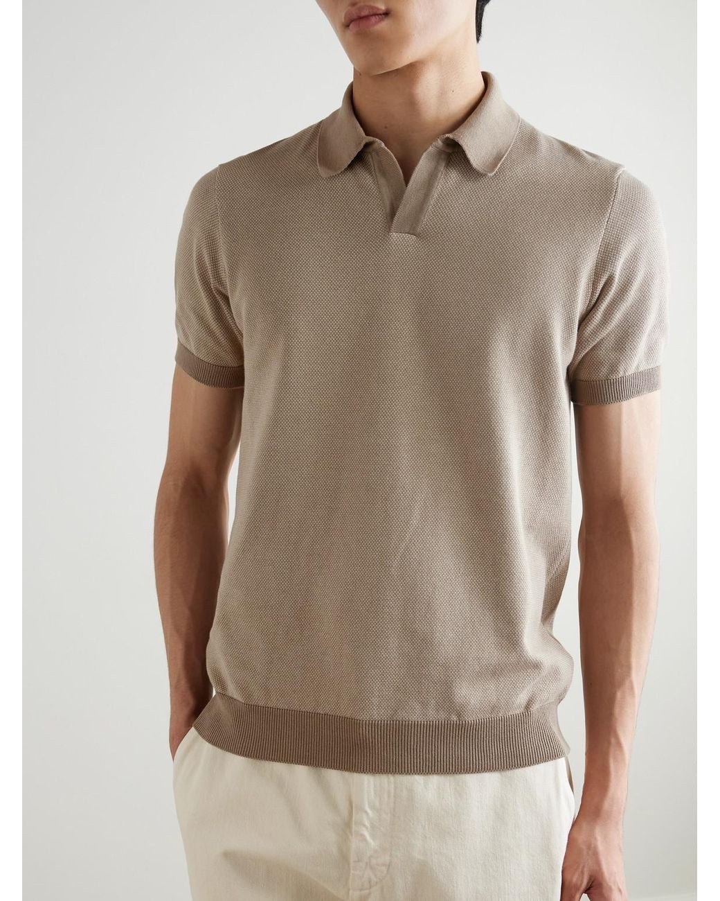 Honeycomb-Knit Organic Cotton Polo Shirt di Mr P. in Natural da Uomo
