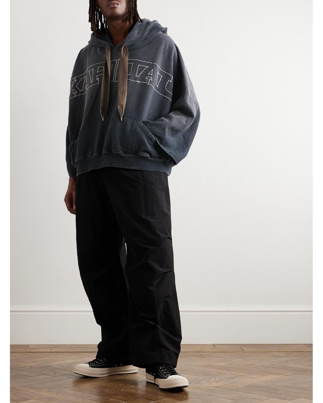 Kapital Blue Oversized Logo-Embroidered Cotton-Jersey Hoodie for men