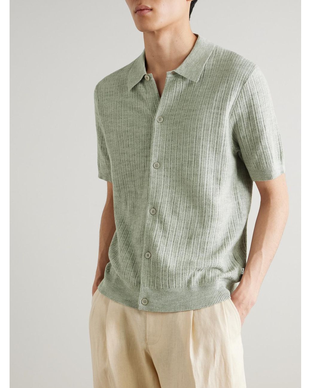 NN07 Green Nolan 6695 Textured-Knit Organic Cotton Shirt for men