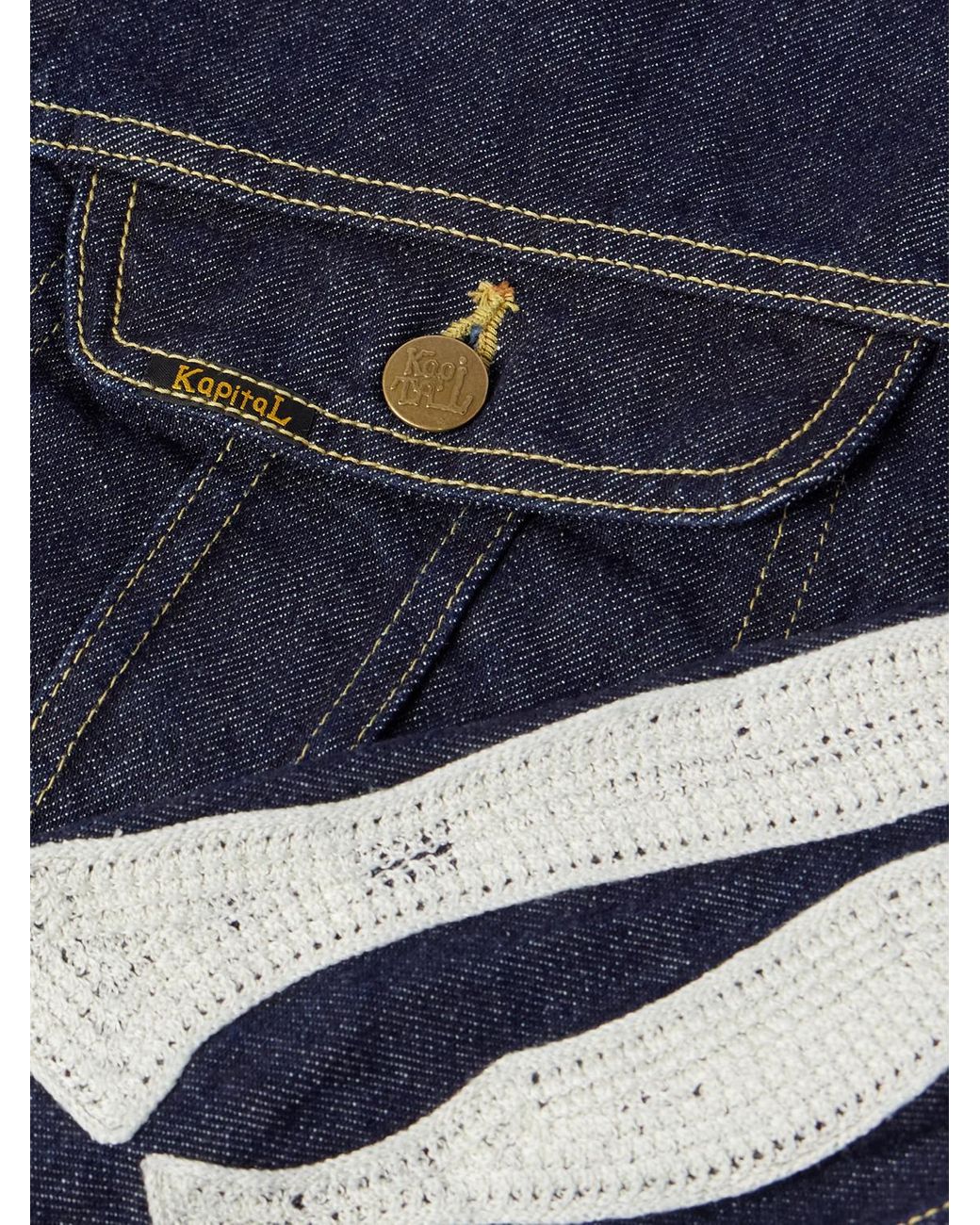 Kapital Blue Crochet-Trimmed Denim Jacket for men