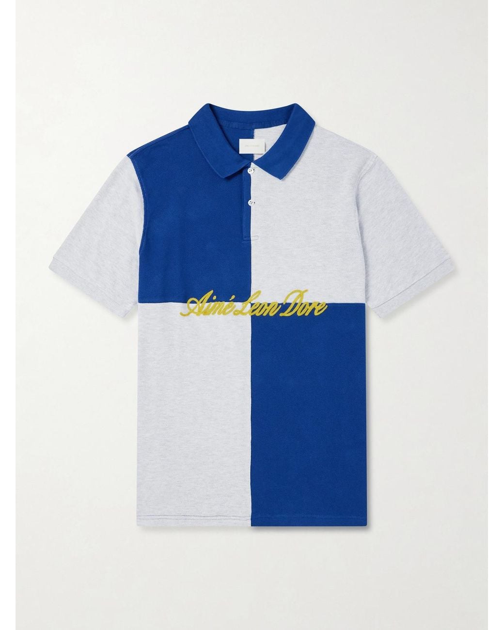 Aimé Leon Dore Blue Logo-Embroidered Colour-Block Cotton-Piqué Polo Shirt for men