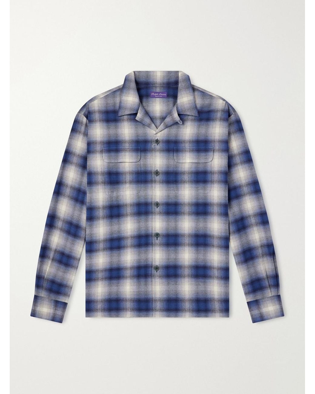 Ralph Lauren Blue Checked Cotton And Cashmere-Blend Shirt for men