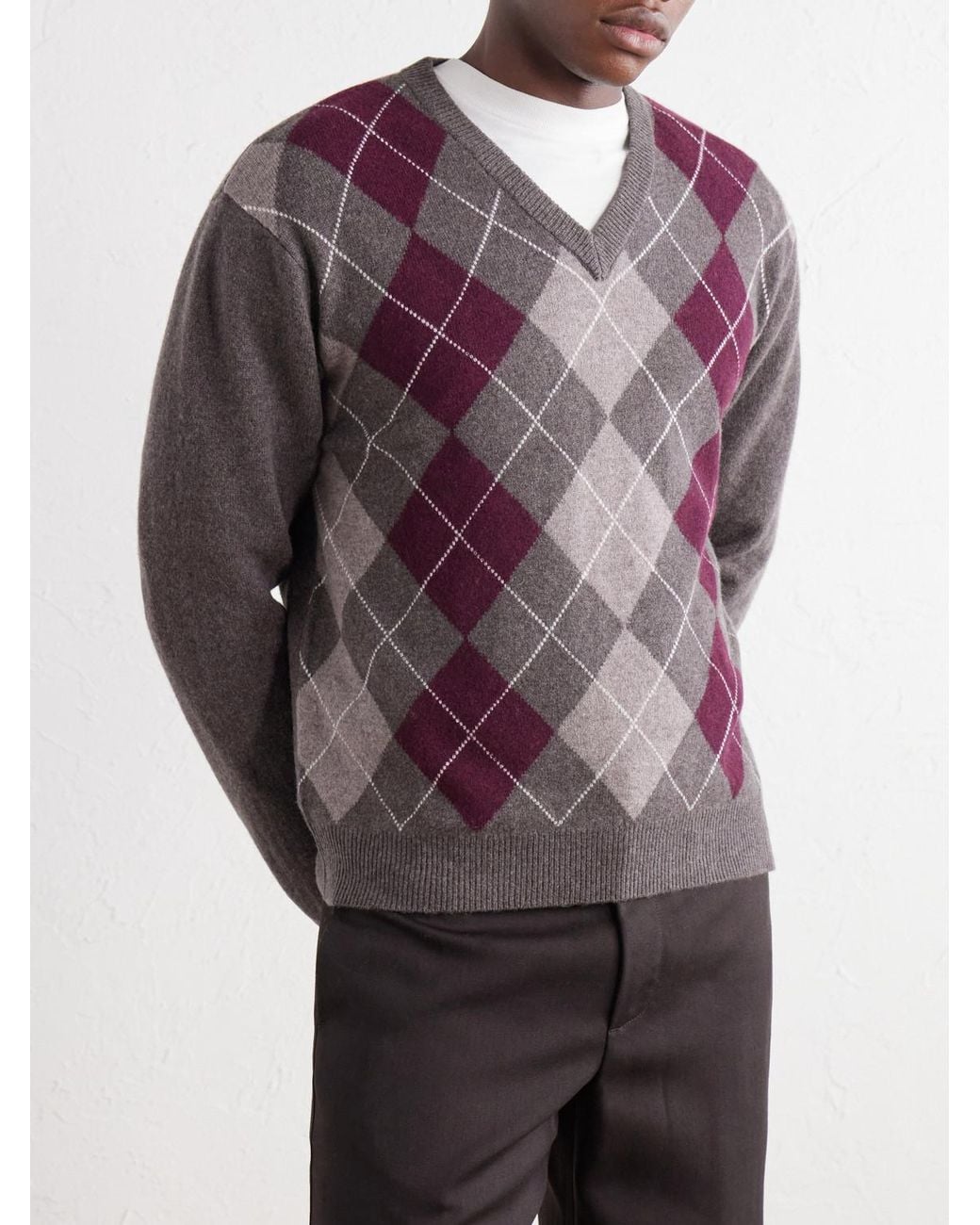 NN07 Purple Otto 60070 Argyle Wool Sweater for men