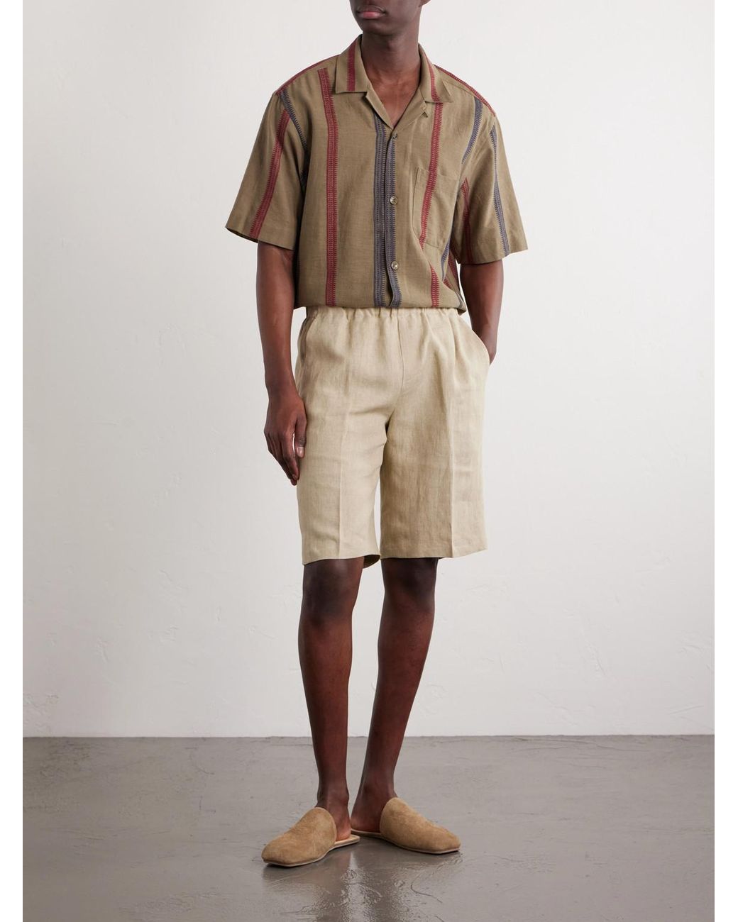 Kardo Brown Ronen Camp-Collar Striped Jacquard-Knit Cotton Shirt for men