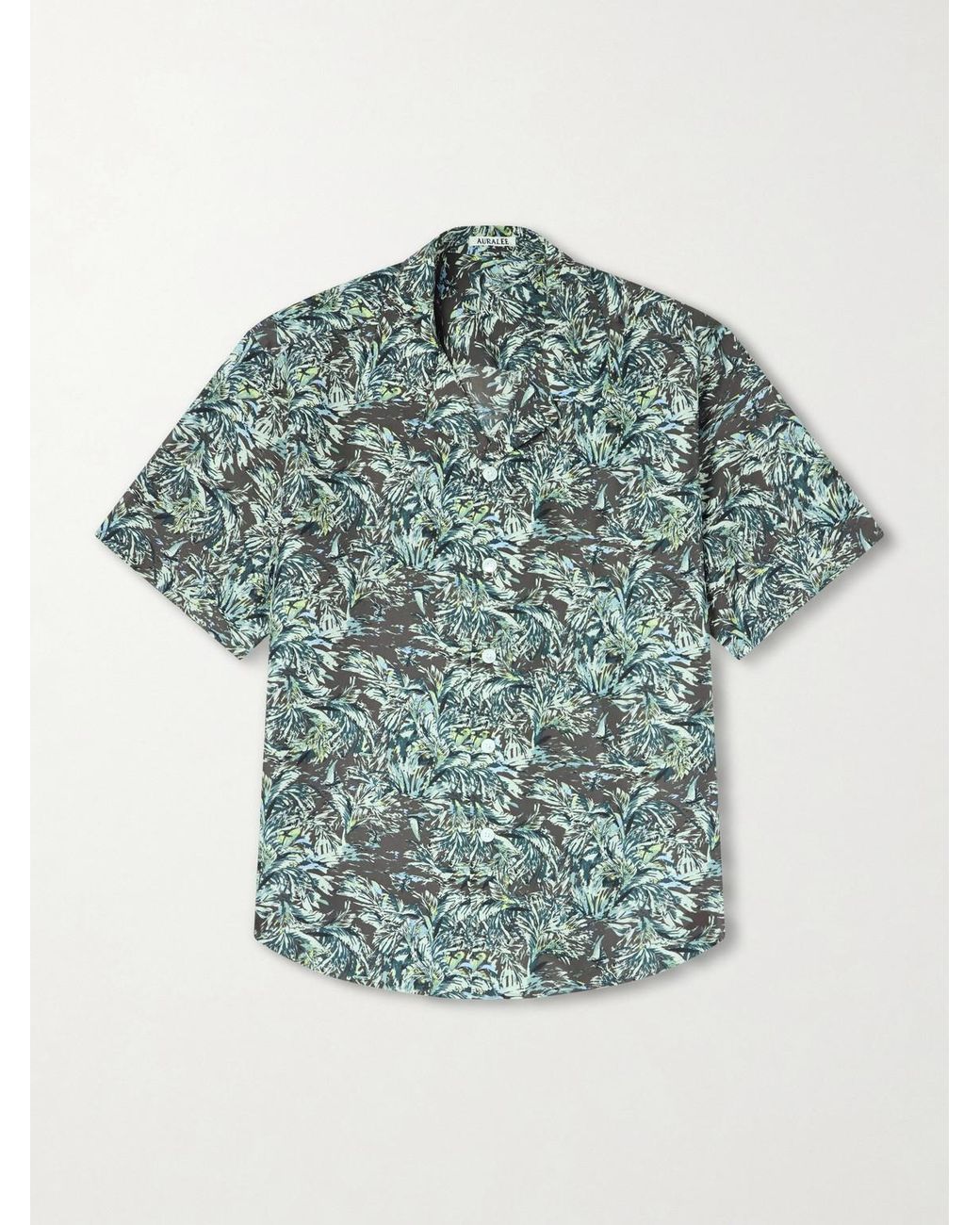Auralee Blue Printed Silk Satin Shirt for men