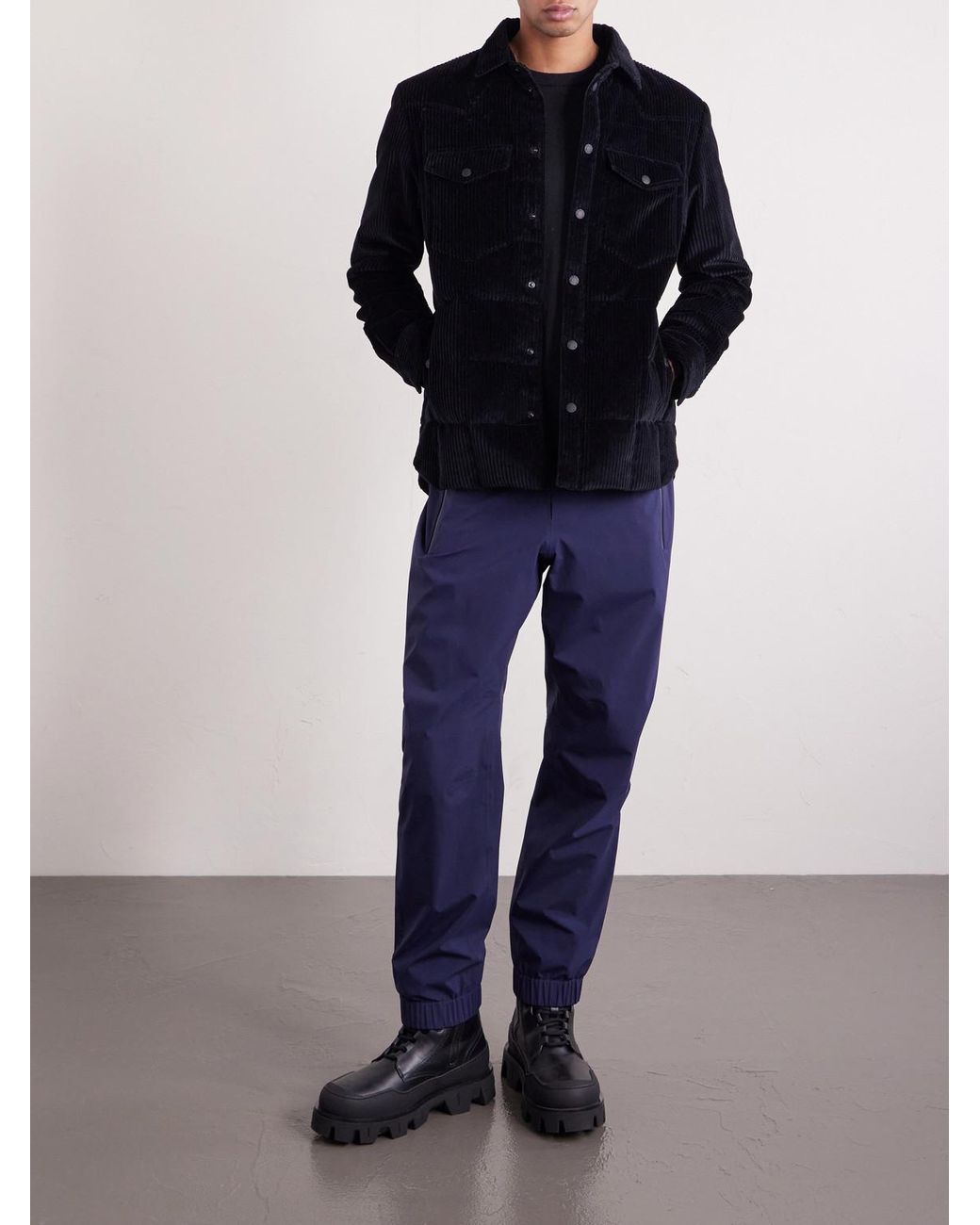 Moncler Blue Gelt Quilted Cotton-Blend Corduroy Down Shirt Jacket for men