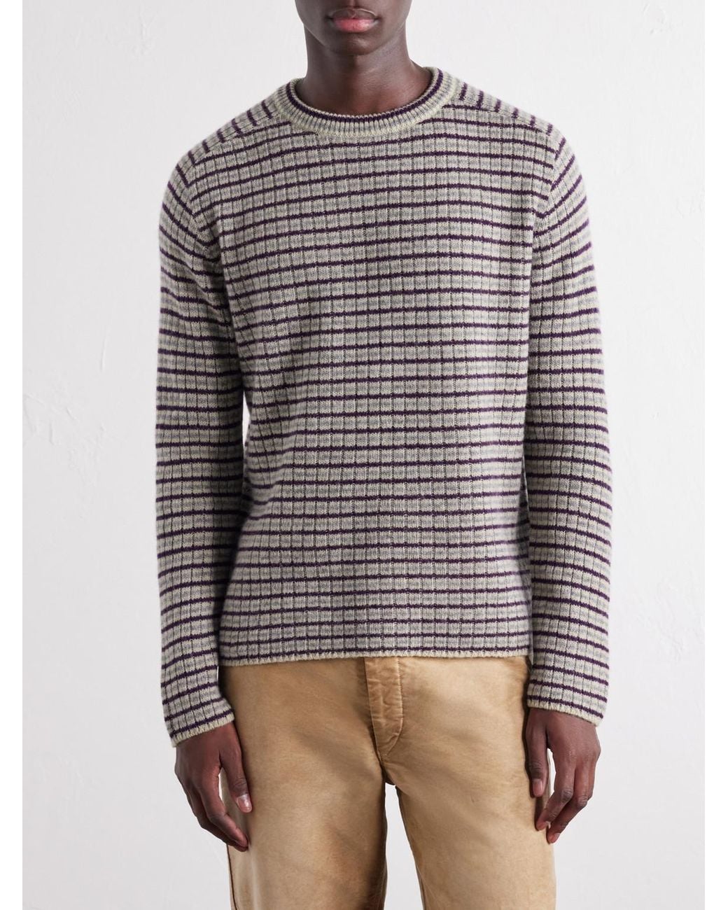 Auralee Gray Striped Ribbed Wool And Cashmere-Blend Sweater for men