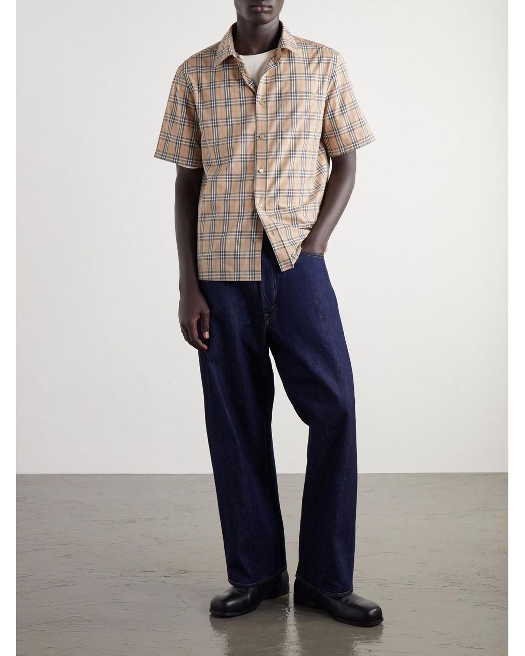 Burberry Natural Checked Cotton-Poplin Shirt for men