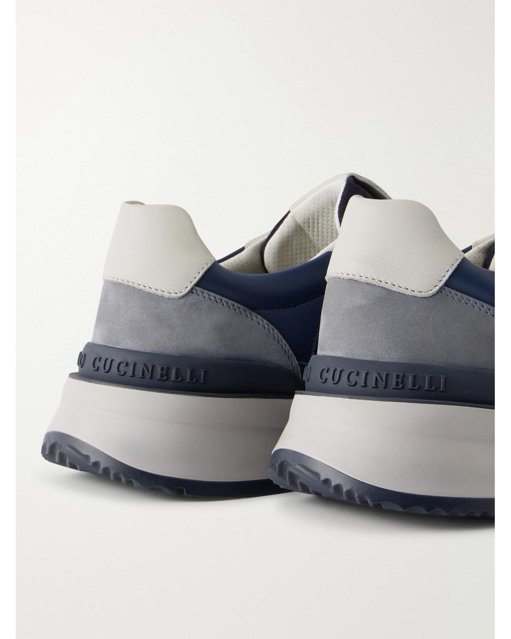 Brunello Cucinelli Blue Leather And Suede Sneakers for men