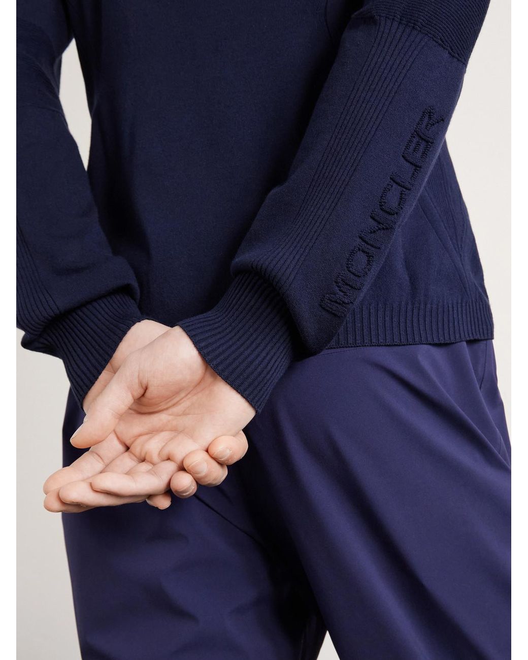 Moncler Blue Logo-Appliquéd Crepe Sweater for men