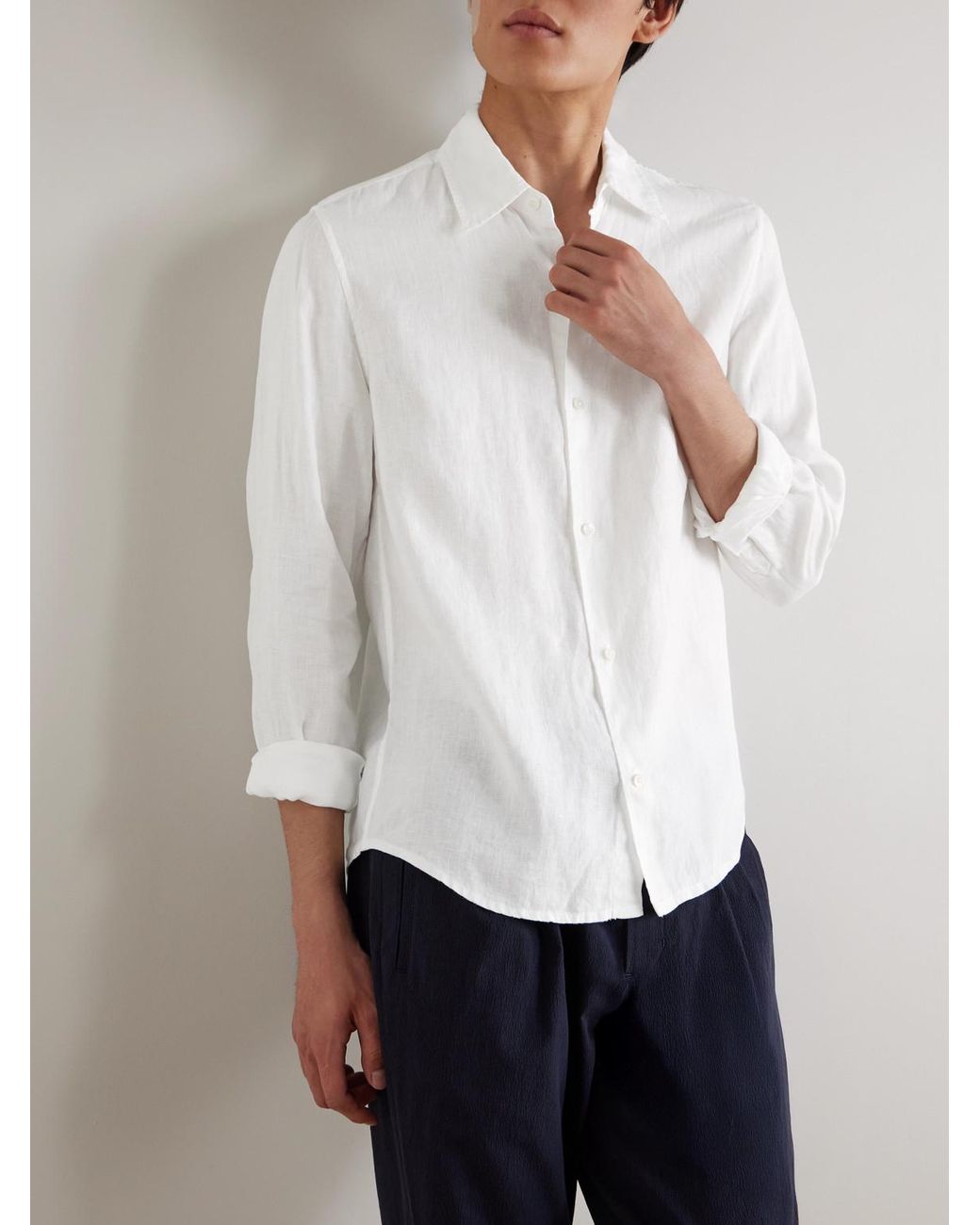 Mr P. White Garment-Dyed Linen Shirt for men