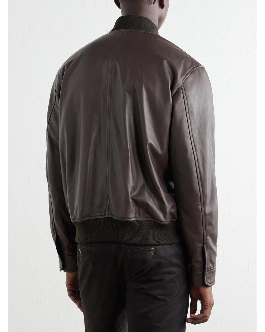 Slowear Black Montedoro Leather Bomber Jacket for men
