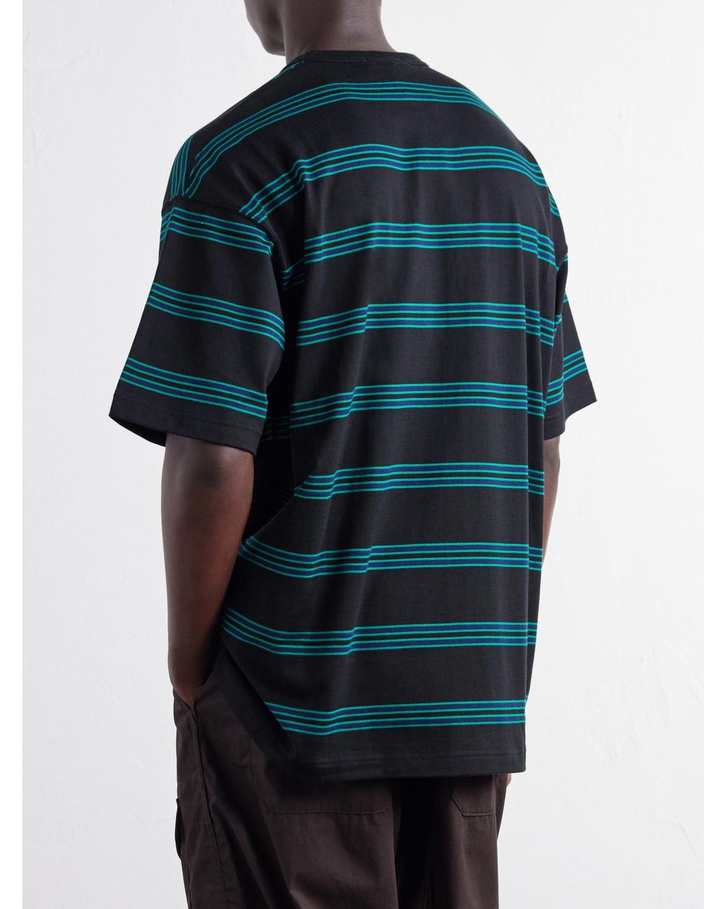Comme des Garçons Green Striped Cotton-Jersey T-Shirt for men