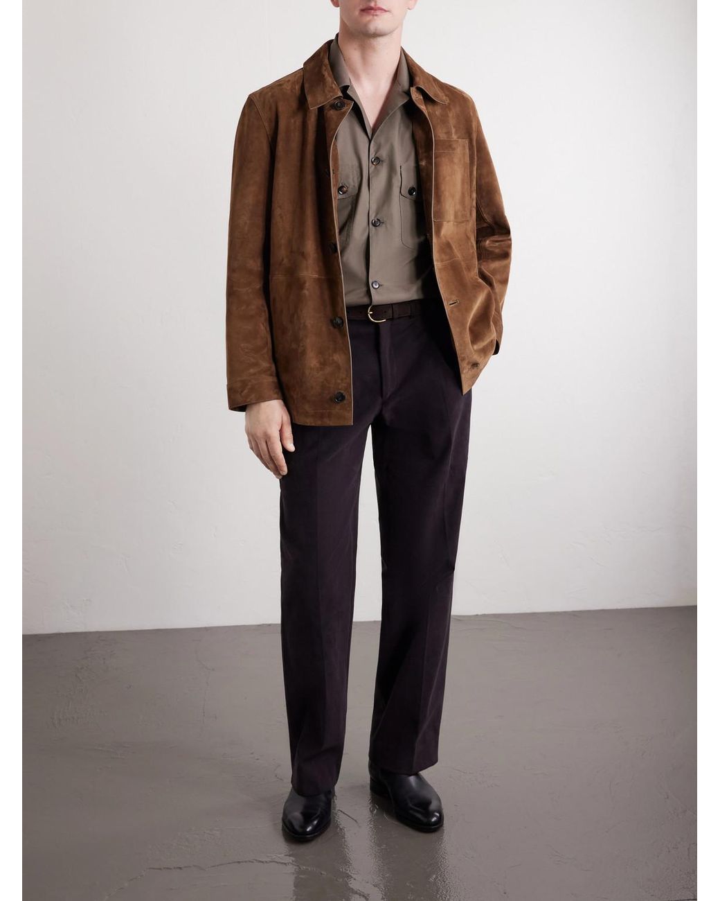 Brioni Gray Convertible-Collar Cotton-Poplin Shirt for men