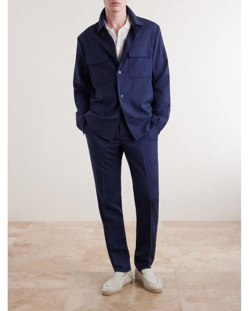 Slowear Blue Wool, Silk And Linen-Blend Overshirt for men