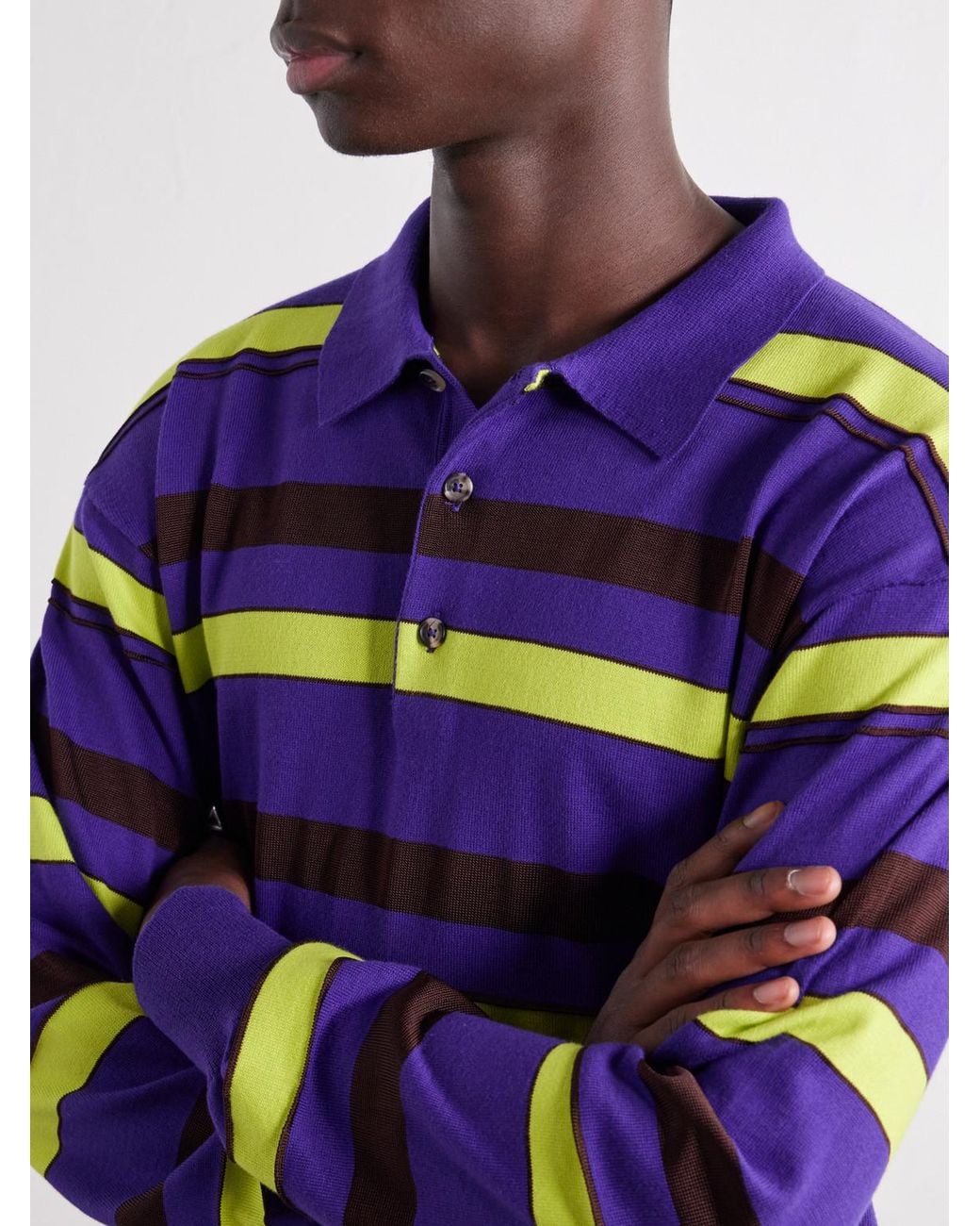J.W. Anderson Blue Rugby Striped Cotton-Blend Polo Shirt for men