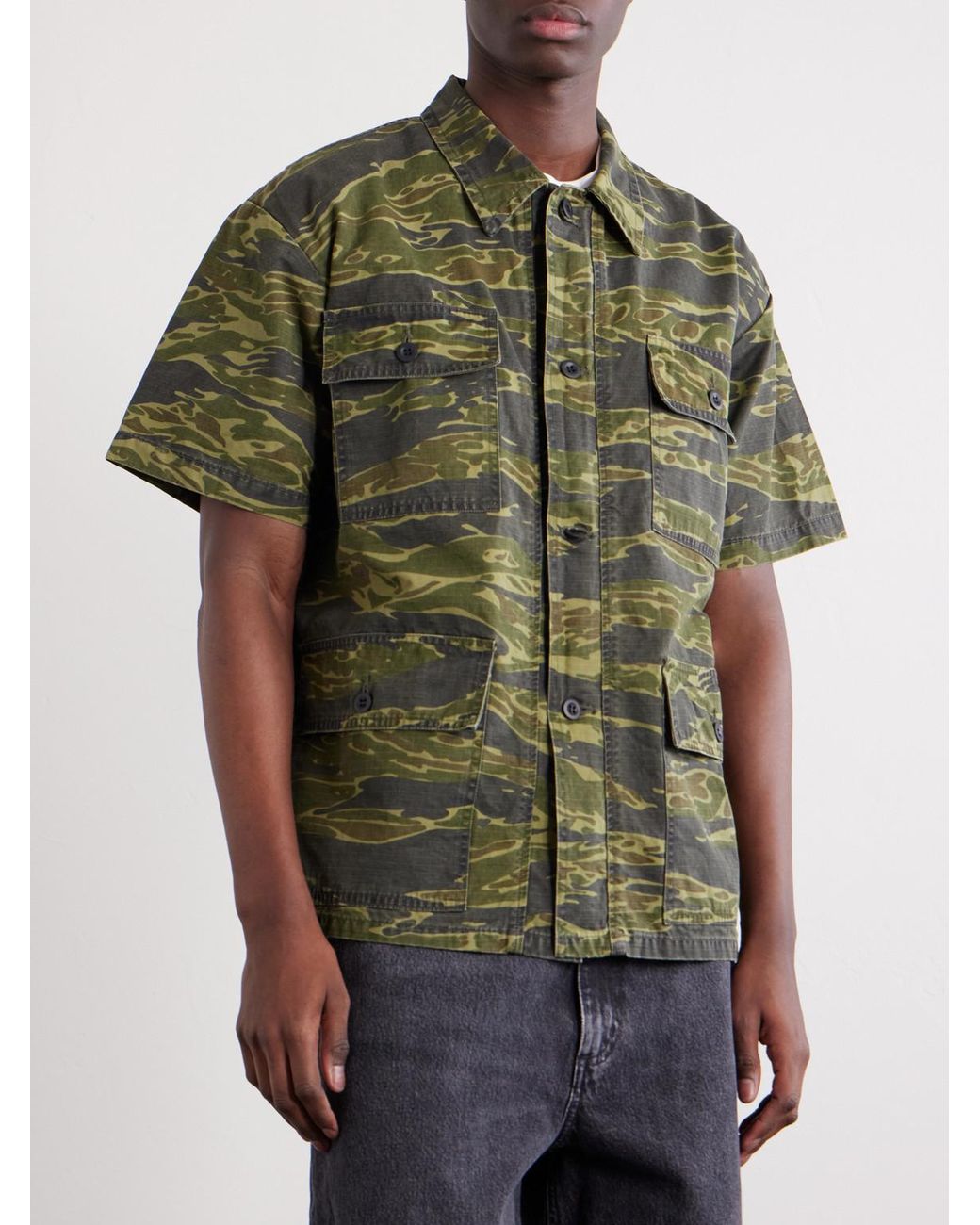 Orslow Green Camouflage-print Cotton-riptop Shirt for men