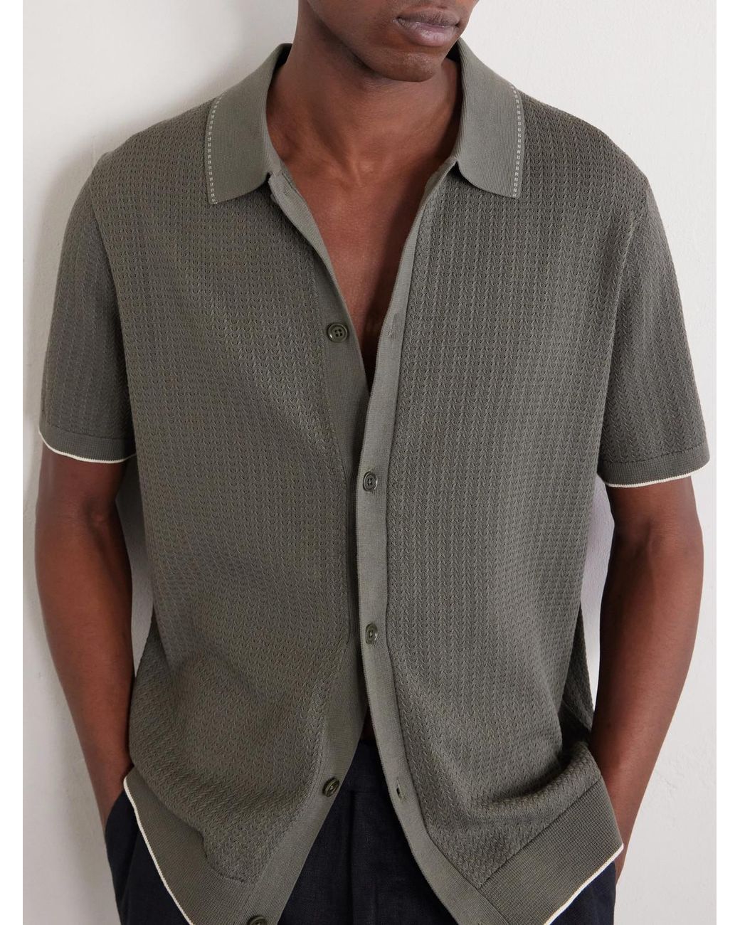 NN07 Gray Nalo 60039 Open-knit Cotton Shirt for men