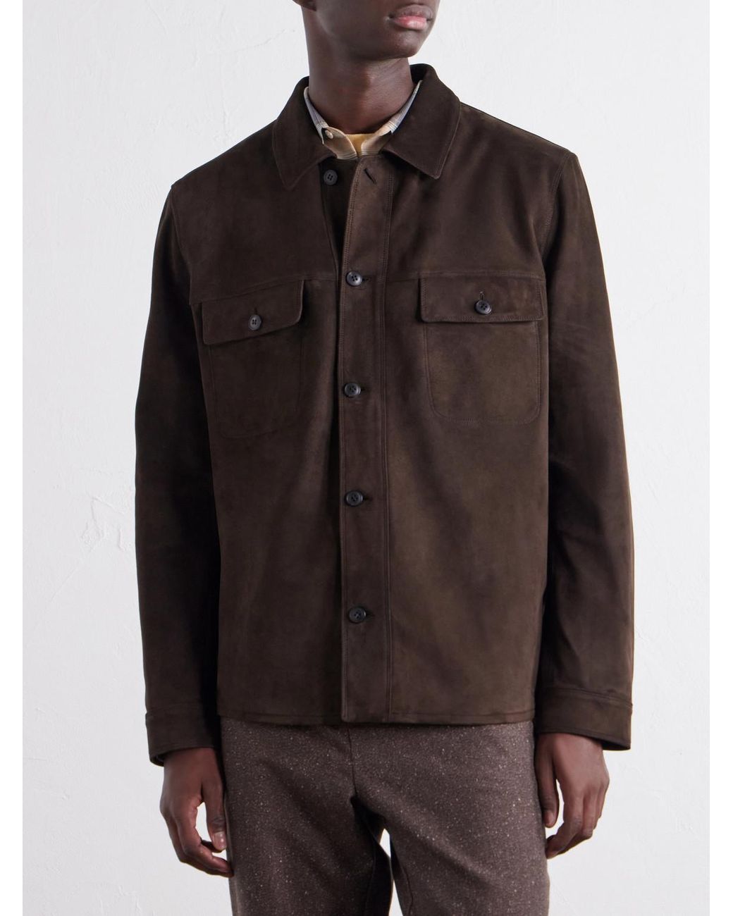 Sunspel Brown Suede Overshirt for men