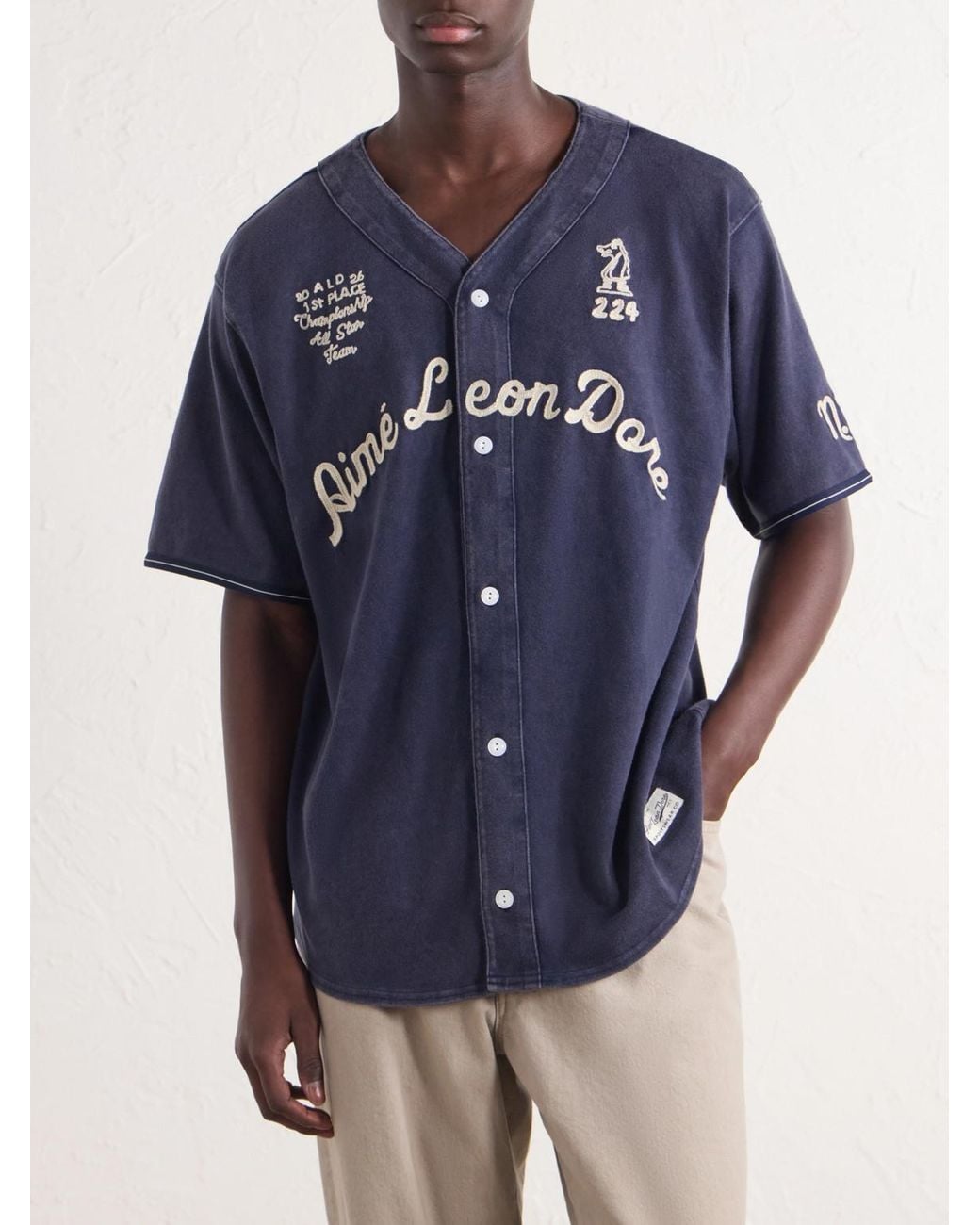 Aimé Leon Dore Blue Logo-Embroidered Cotton Shirt for men