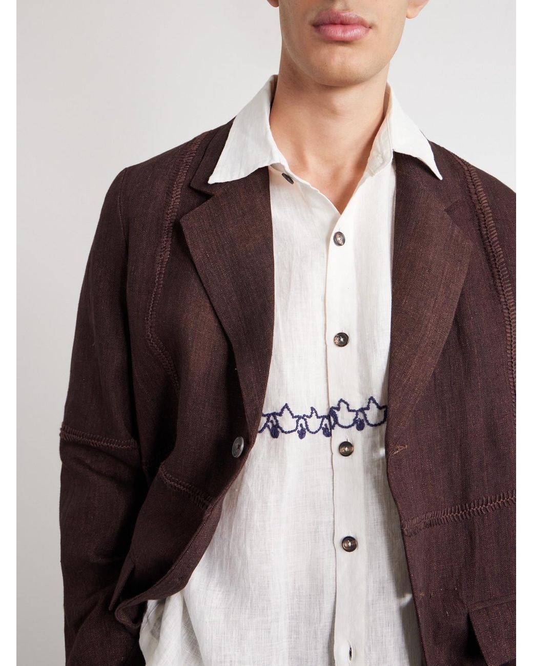 Kartik Research Natural Embroidered Linen Shirt for men