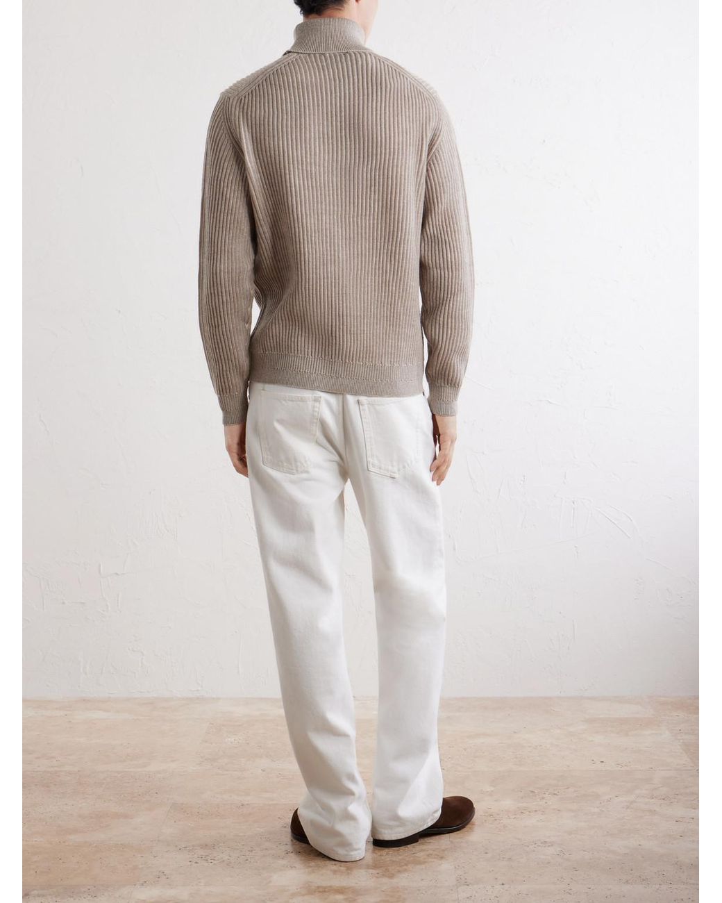 Slowear Natural Zanone Slim-Fit Ribbed Virgin Wool Rollneck Sweater for men